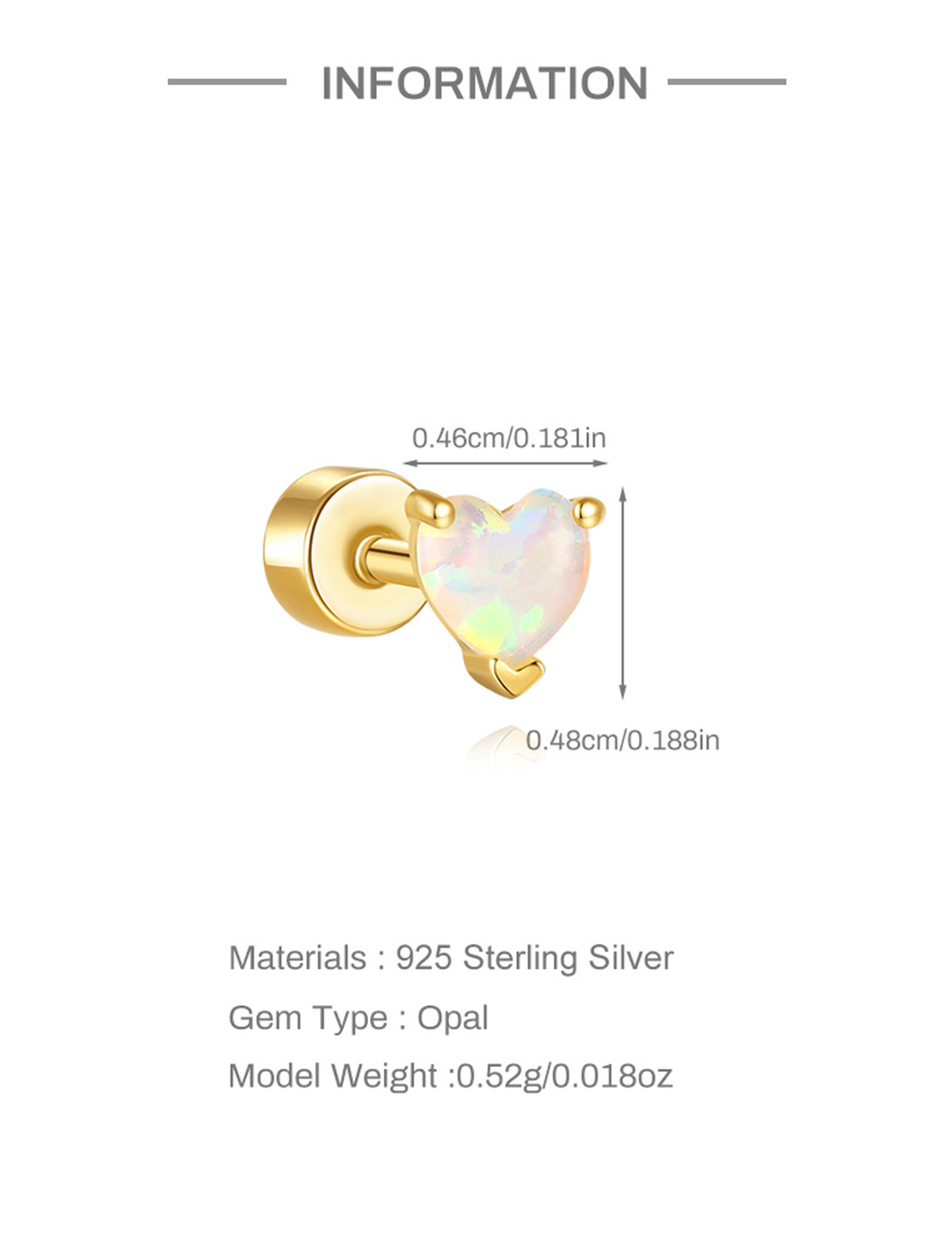 [Copy][Copy]925 Opal Flat-head Threaded Cartilage Piercing Earring