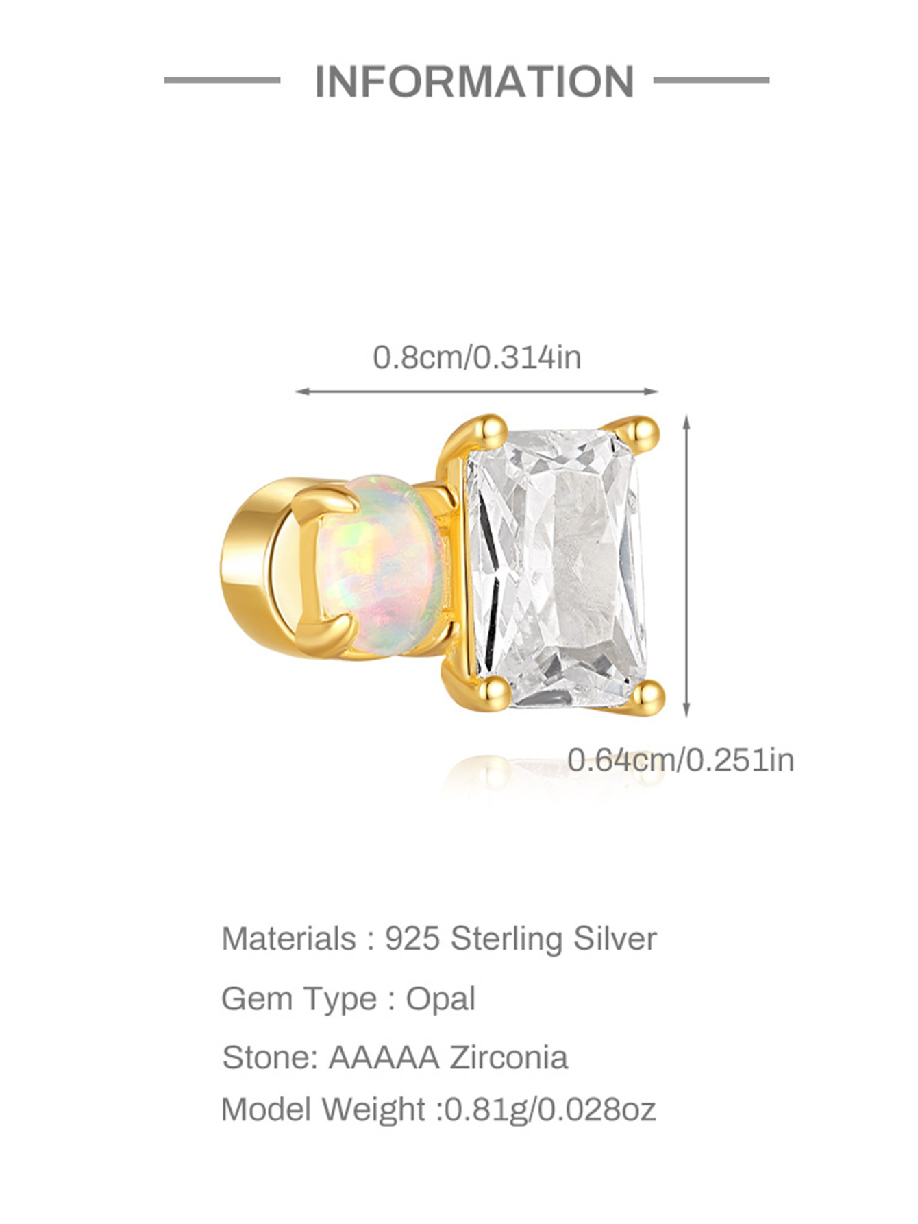 [Copy][Copy][Copy][Copy]925 Opal Flat-head Threaded Cartilage Piercing Earring