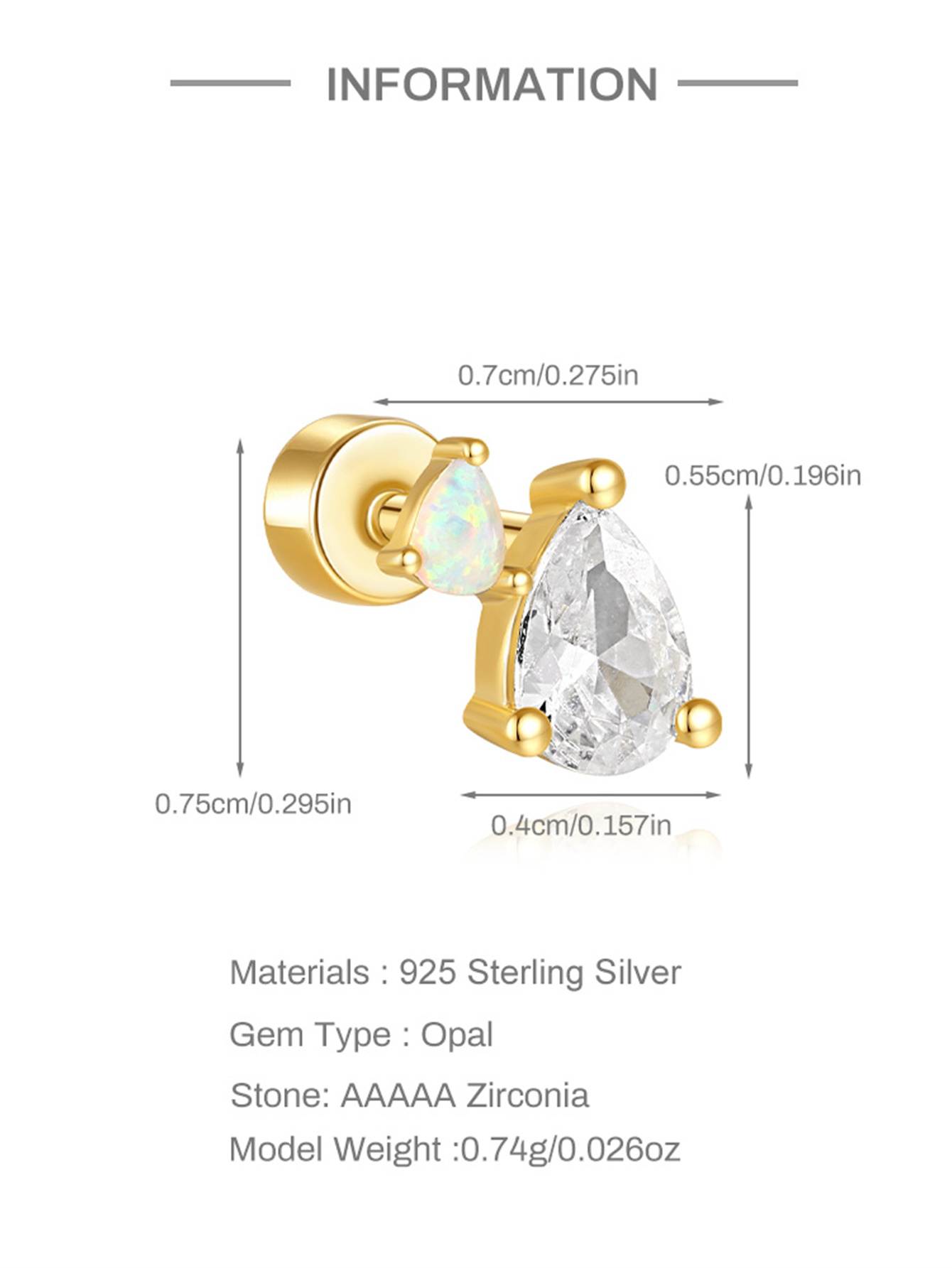 [Copy][Copy][Copy][Copy][Copy]925 Opal Flat-head Threaded Cartilage Piercing Earring