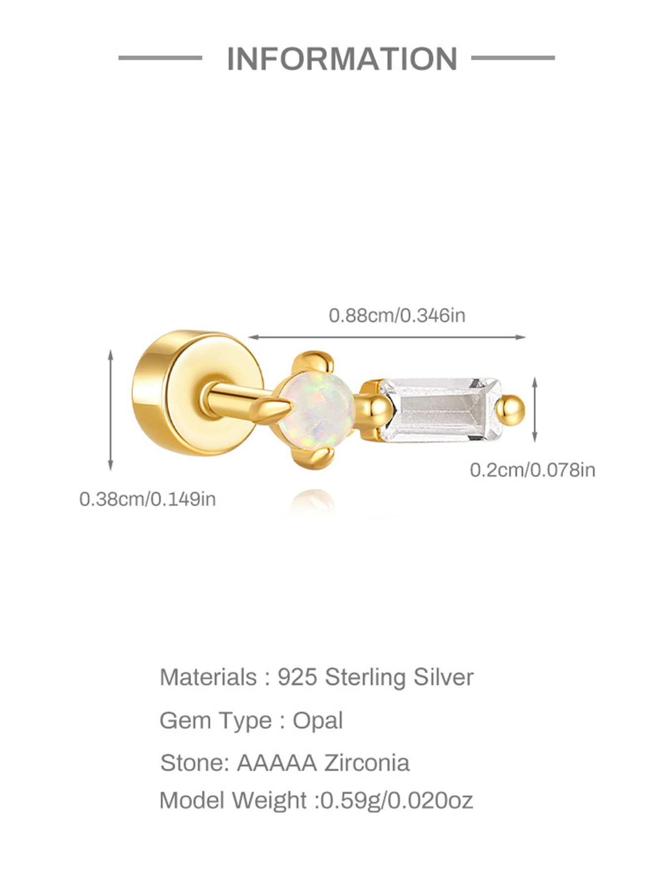 [Copy][Copy][Copy][Copy][Copy][Copy]925 Opal Flat-head Threaded Cartilage Piercing Earring