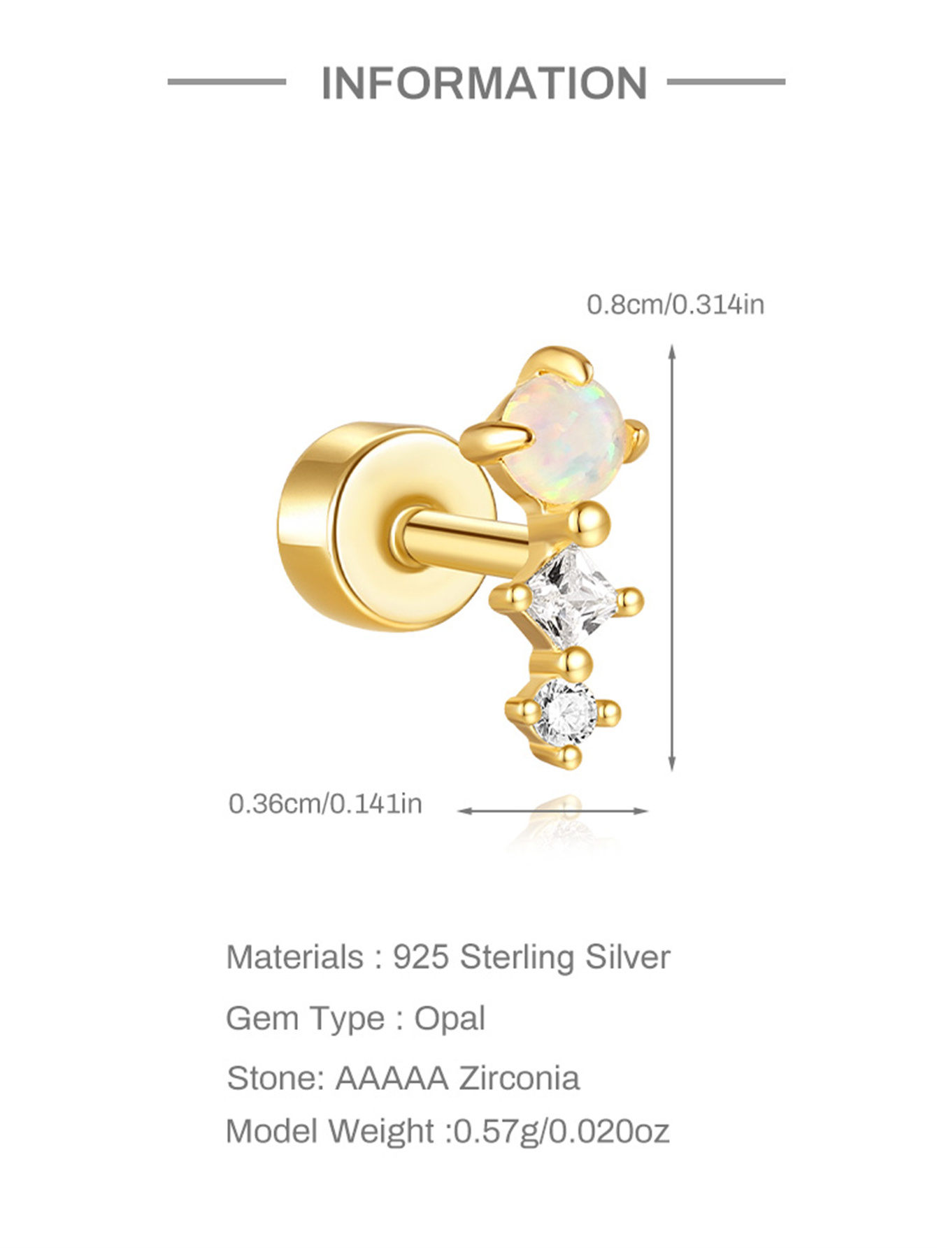 [Copy][Copy][Copy][Copy][Copy][Copy][Copy]925 Opal Flat-head Threaded Cartilage Piercing Earring