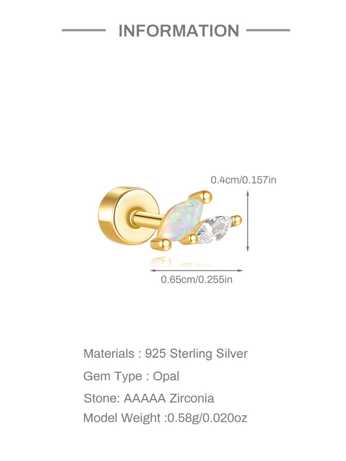 [Copy][Copy][Copy][Copy][Copy][Copy][Copy][Copy]925 Opal Flat-head Threaded Cartilage Piercing Earring
