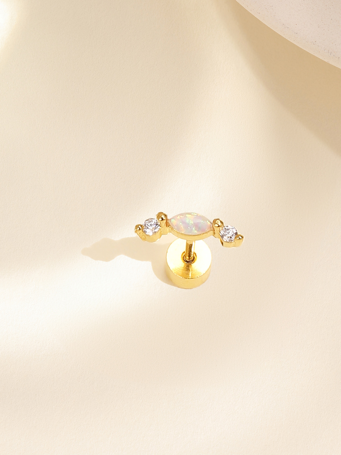 925 Zircon Opal Flat-head Threaded Cartilage Piercing Earring