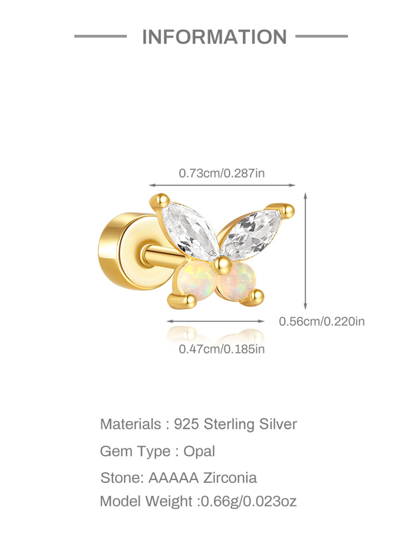 925 Four-leaf Clover Zircon Opal Flat-head Threaded Cartilage Piercing Earring