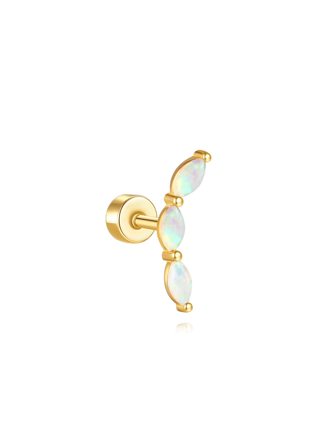 925 3-leaf Clover Opal Flat-head Threaded Cartilage Piercing Earring