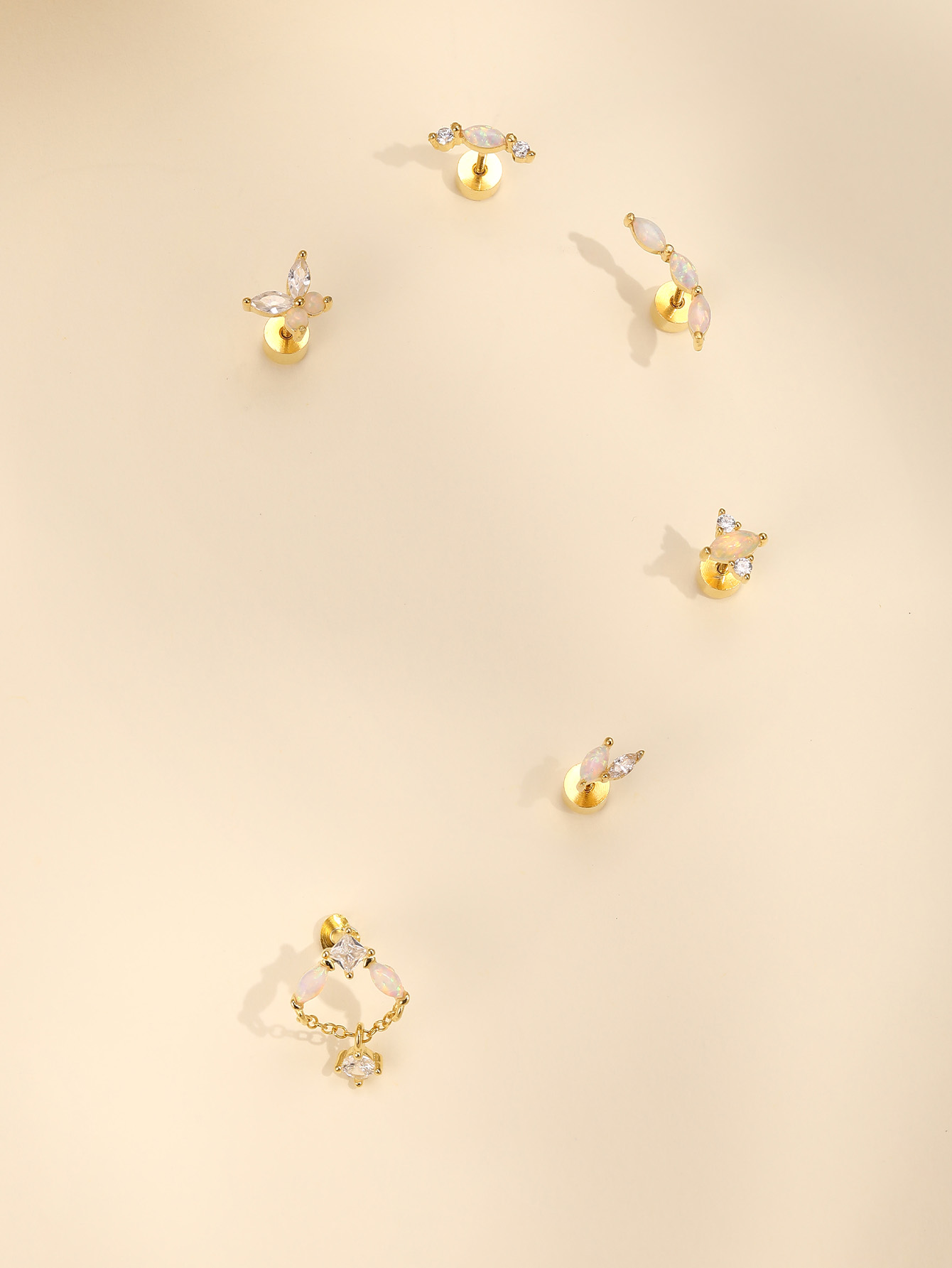 925 Opal Flat-head Threaded Cartilage Piercing Earring