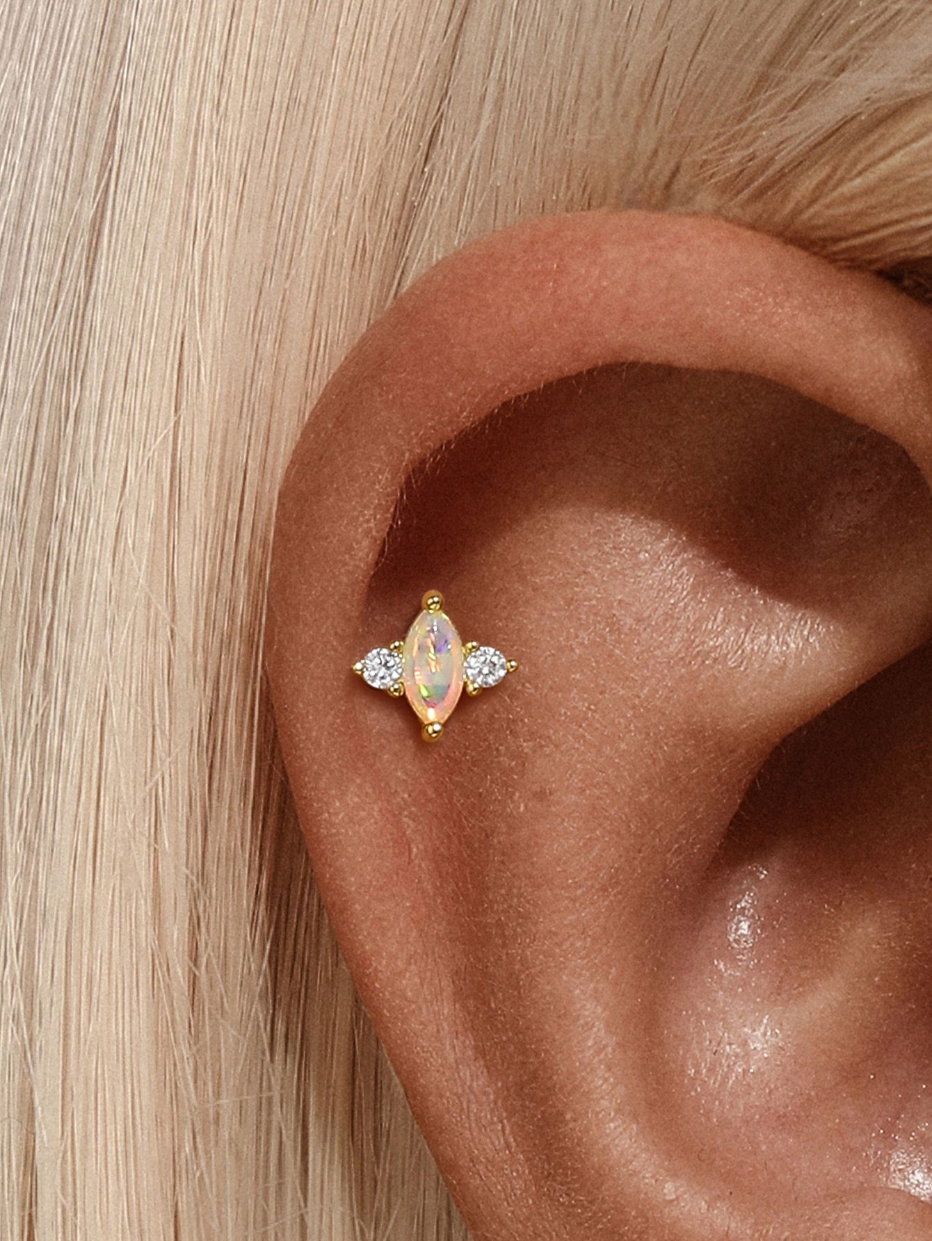 925 Opal Flat-head Threaded Cartilage Piercing Earring