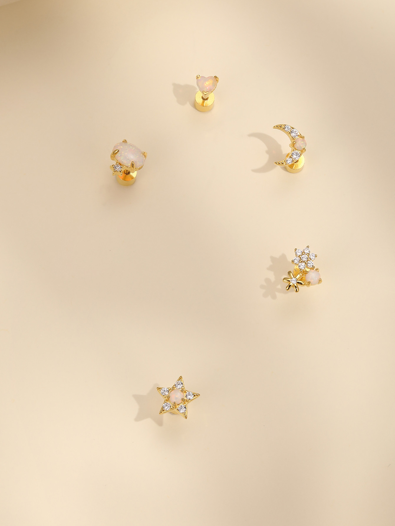 925 Moon Opal Flat-head Threaded Cartilage Piercing Earring