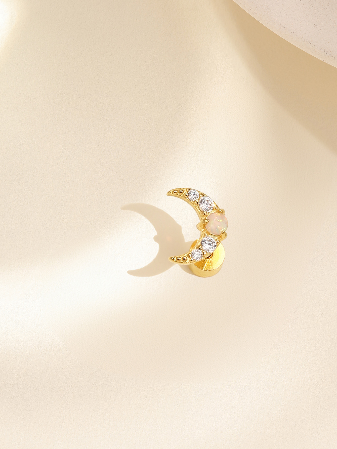 925 Moon Opal Flat-head Threaded Cartilage Piercing Earring