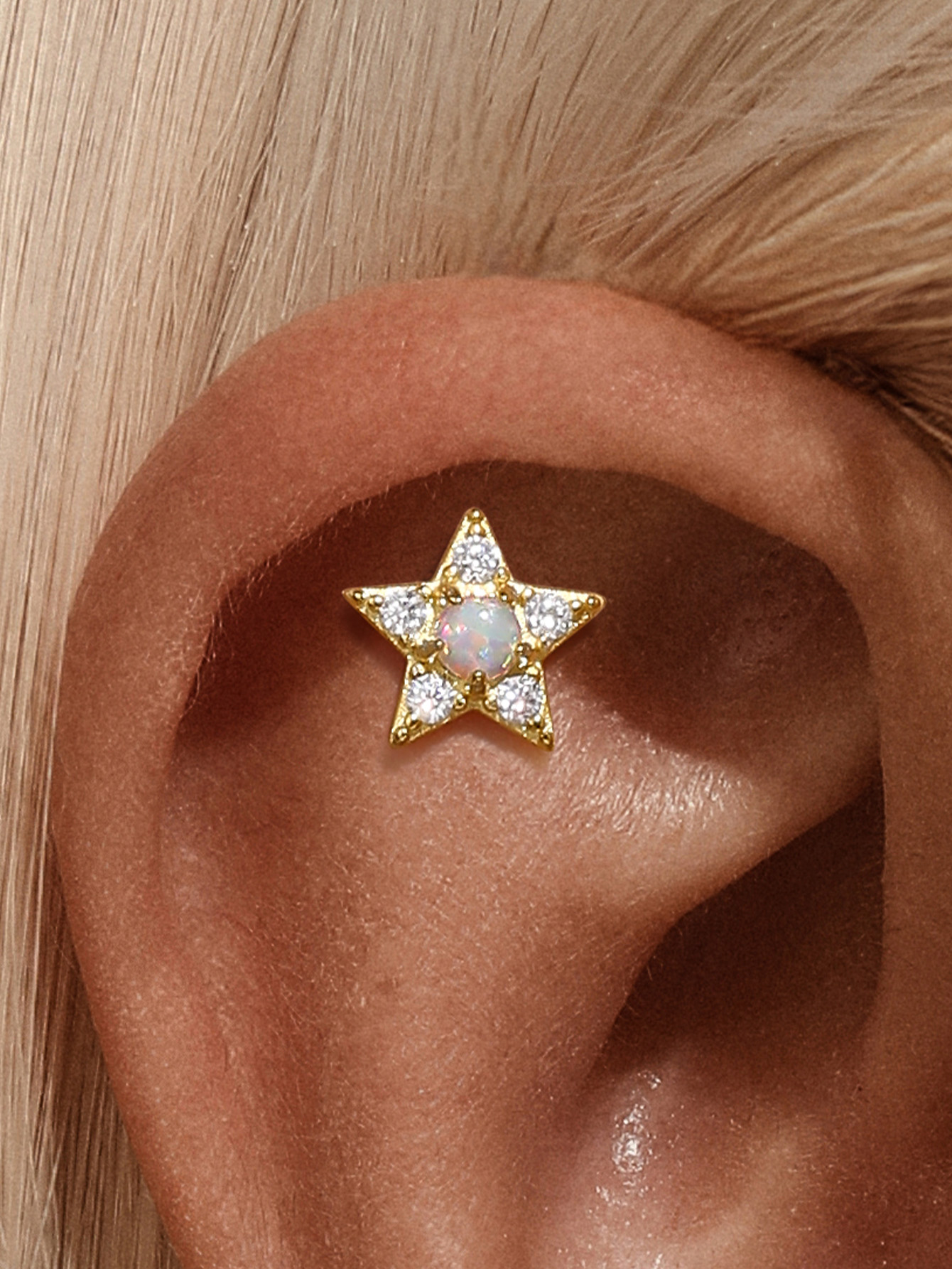 925 Star Opal Flat-head Threaded Cartilage Piercing Earring