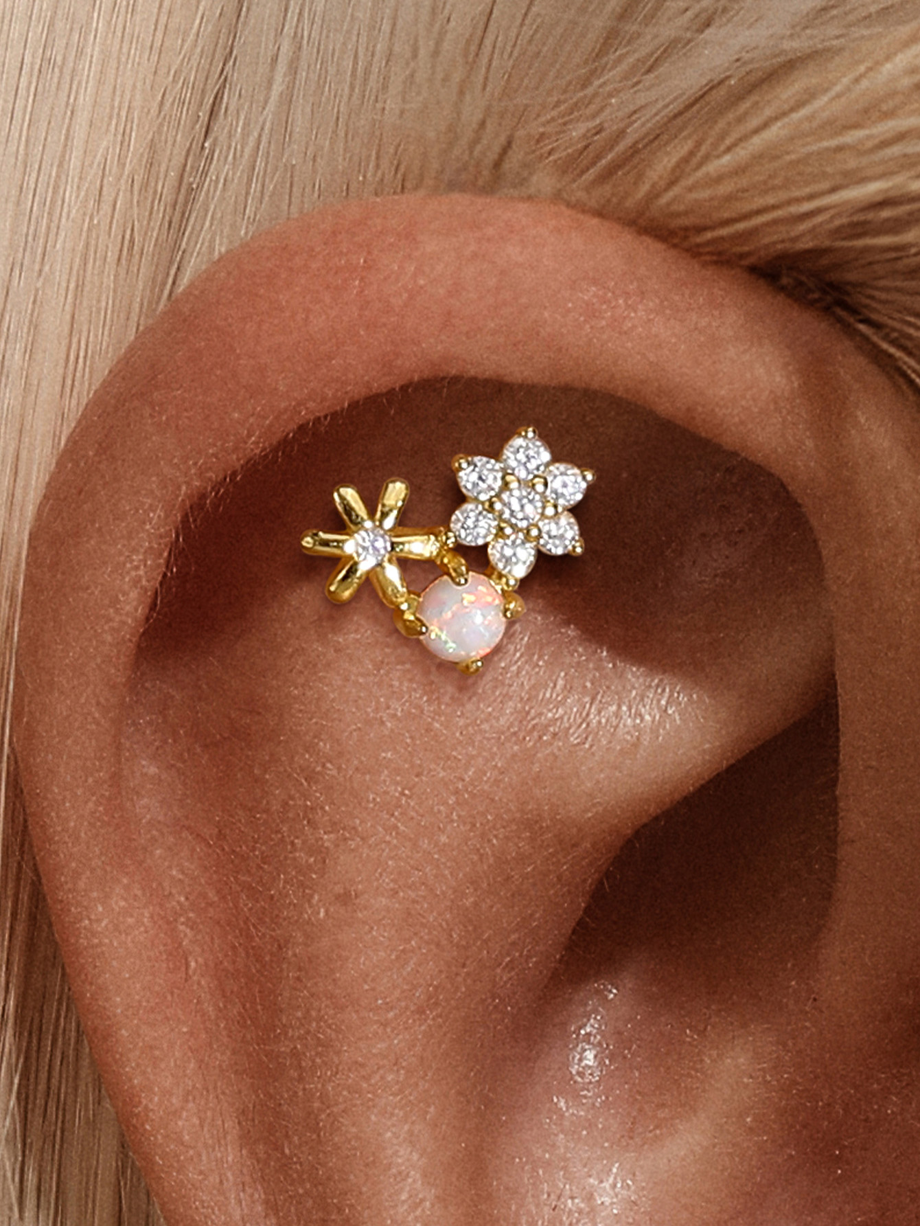 925 Opal Flat-head Threaded Cartilage Piercing Earring