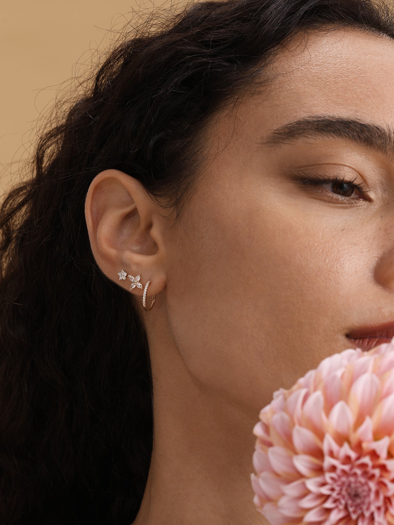 14K Solid Gold Flower Threaded Ear Piercing Stud