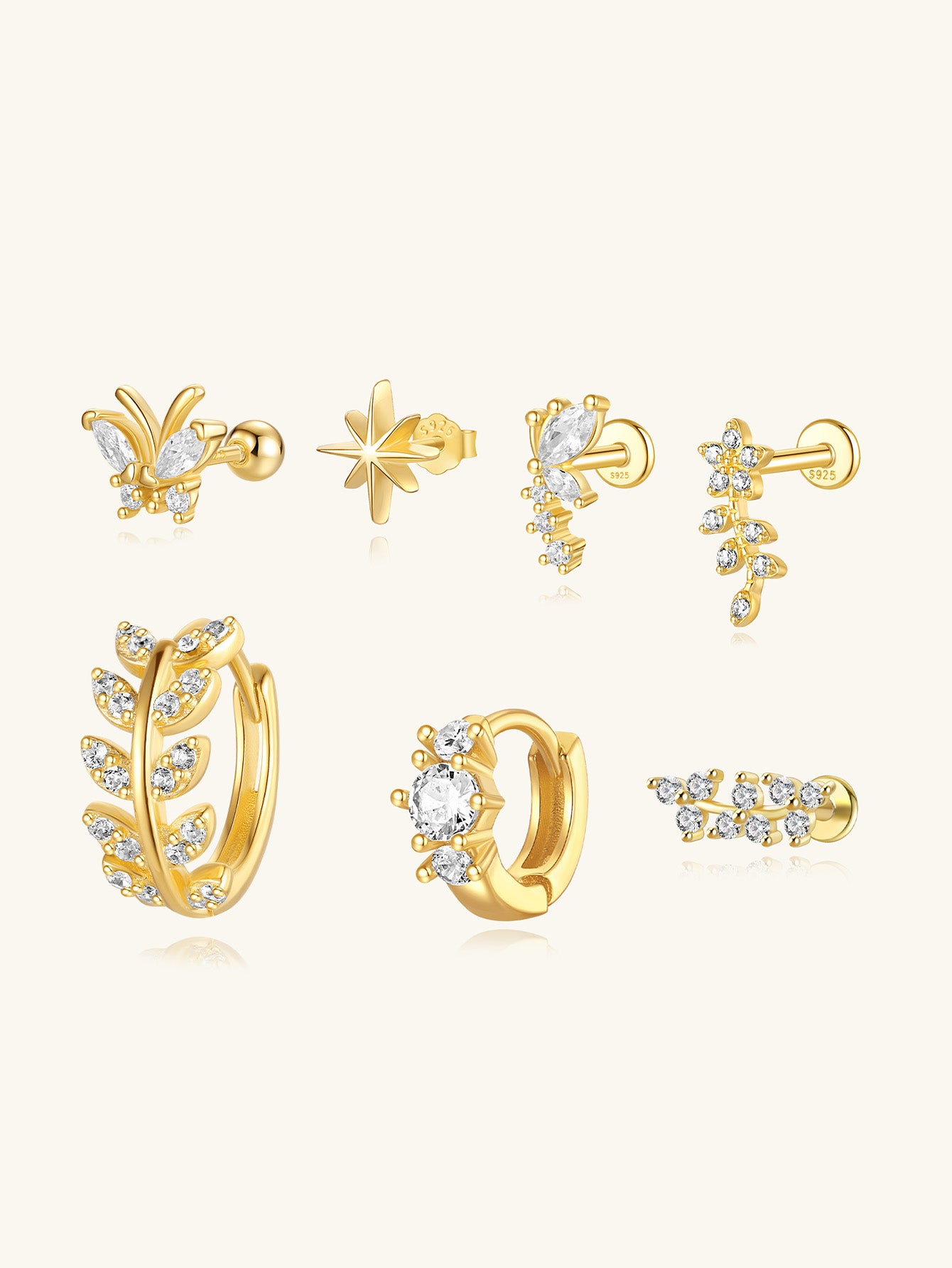 925 Sterling Silver Butterfly Flower Zirconia Pierced Earrings