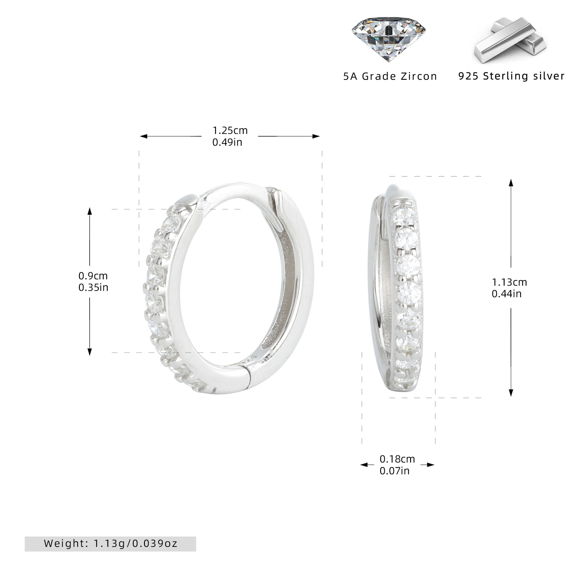 925 Sterling Silver Multi Size Zircon Hoop Earring Set