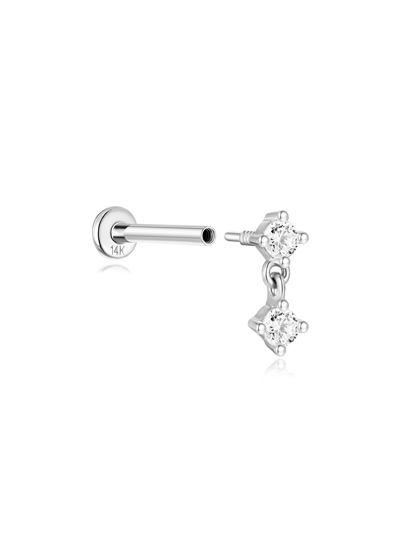 14K Solid Gold Mini Pendant Ear Piercing Stud