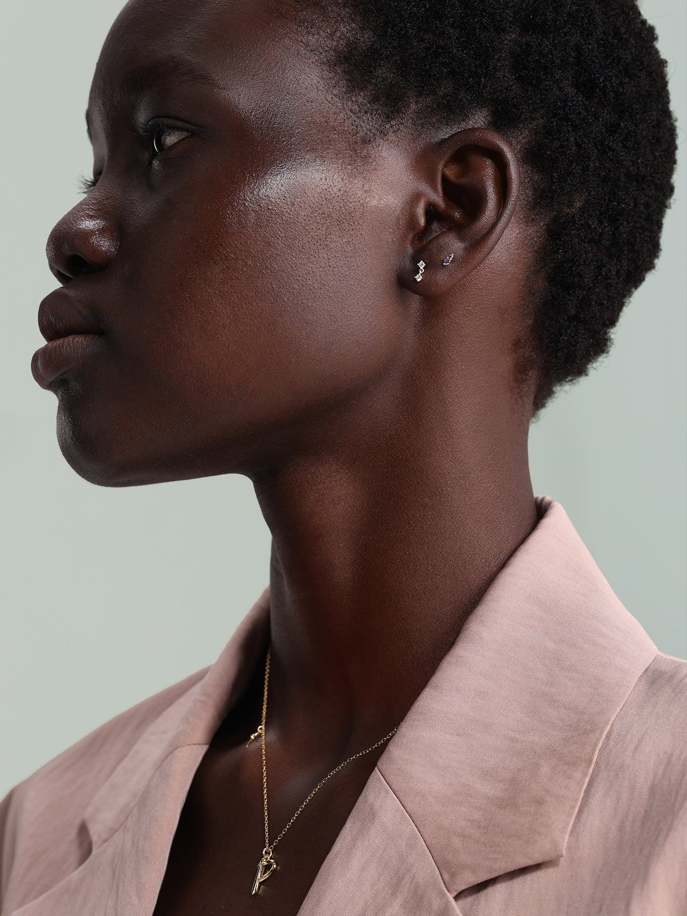 14K Solid Gold Mini Pendant Ear Piercing Stud