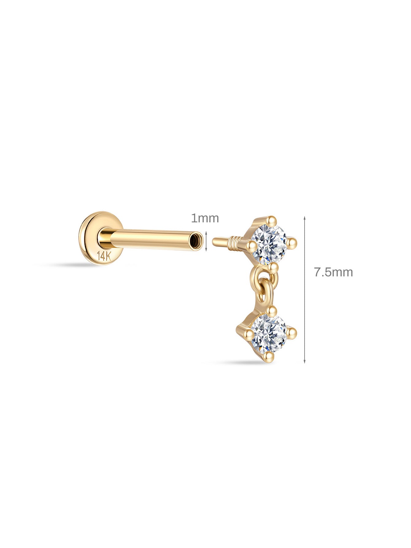 14K Solid Gold Mini Pendant Ear Piercing Stud