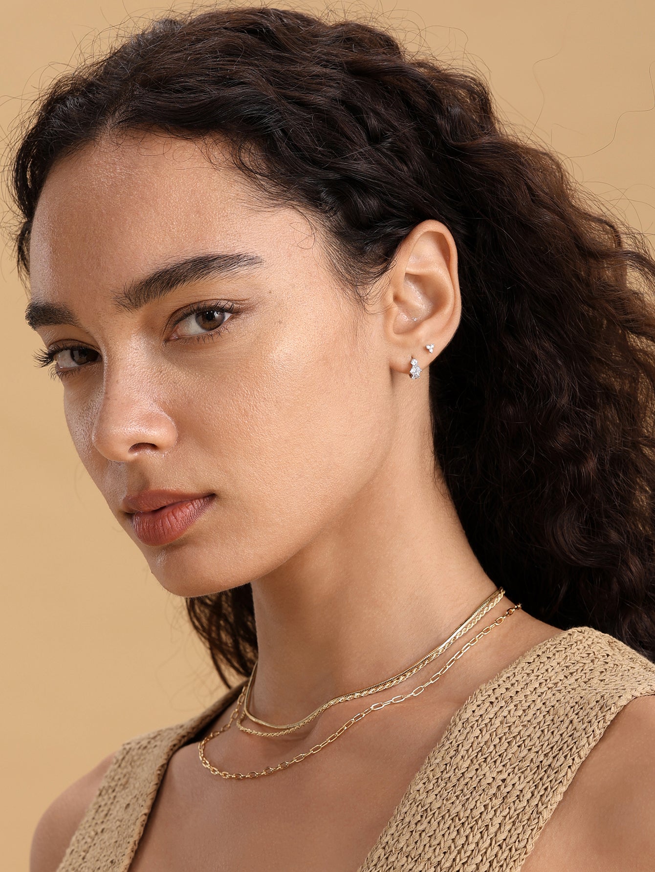 14K Solid Gold Trinity Shiny Ear Piercing Stud