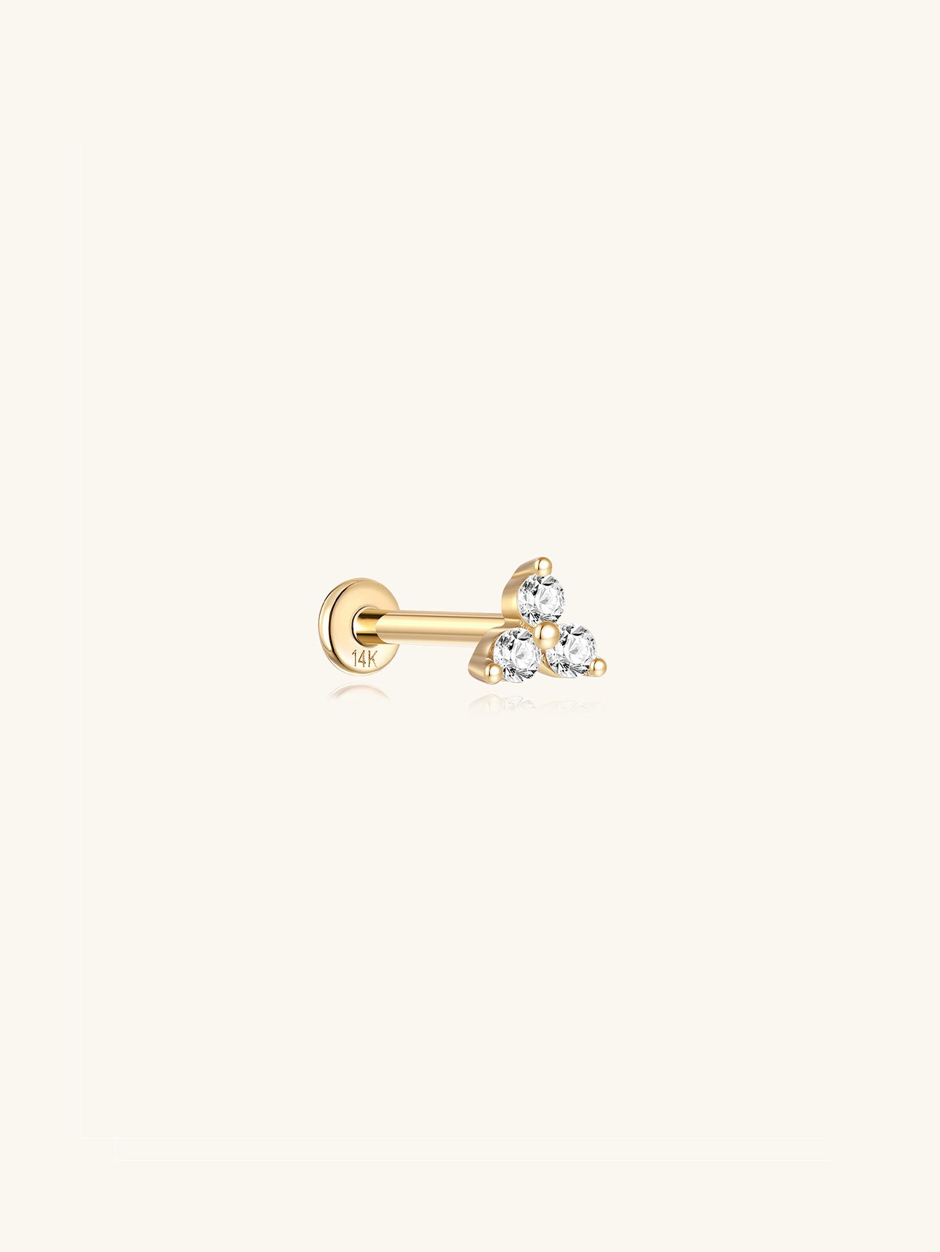 14K Solid Gold Trinity Shiny Ear Piercing Stud