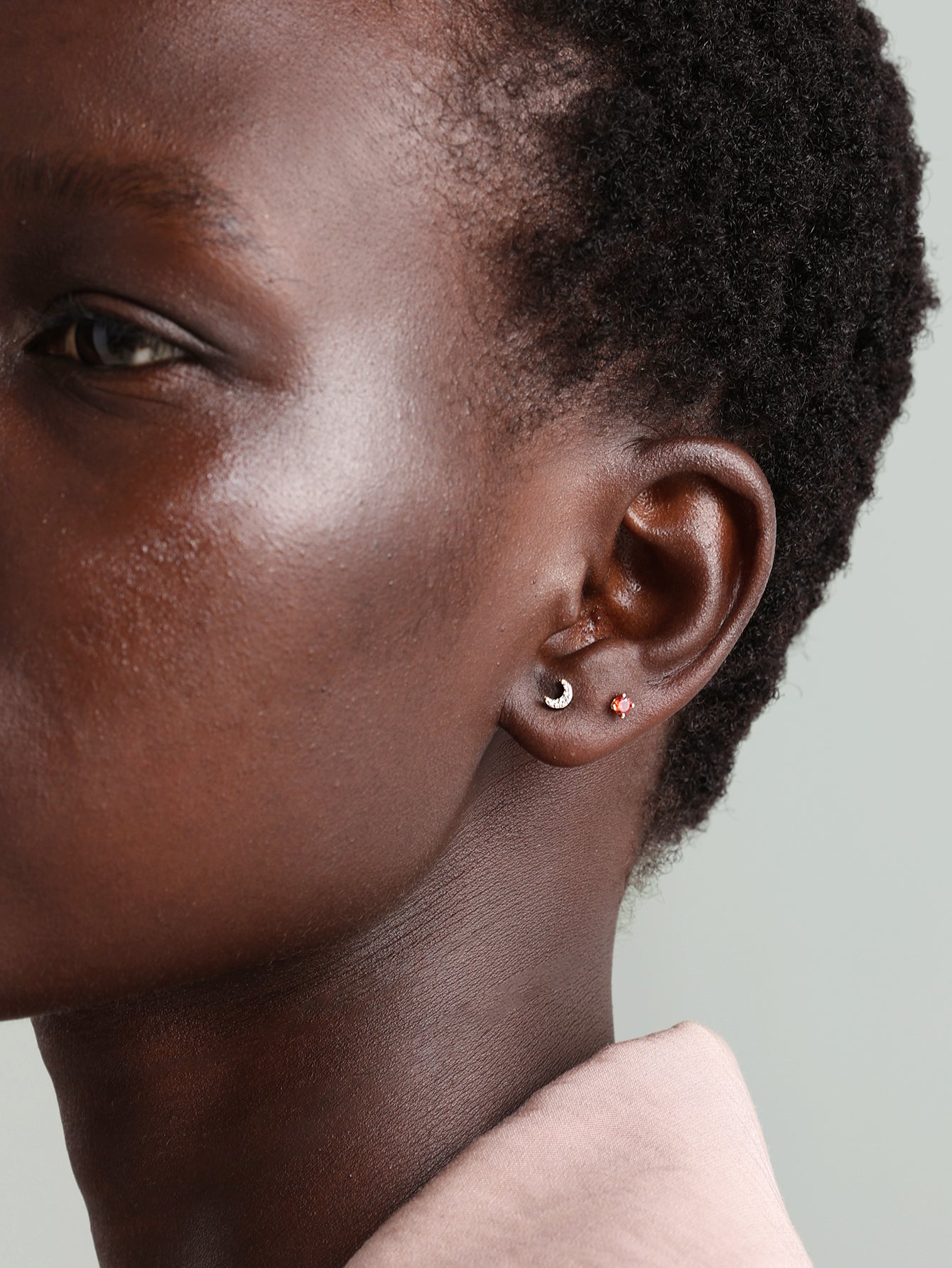 14K Solid Gold Moon Ear Piercing Stud