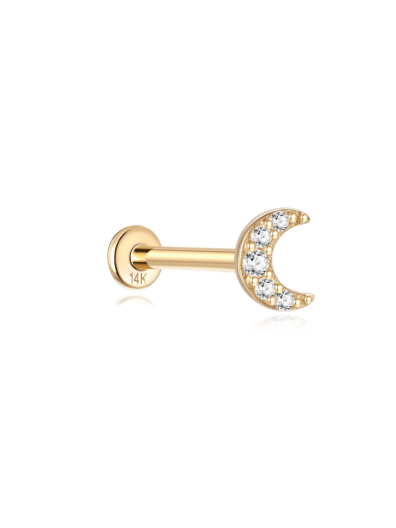 14K Solid Gold Moon Ear Piercing Stud