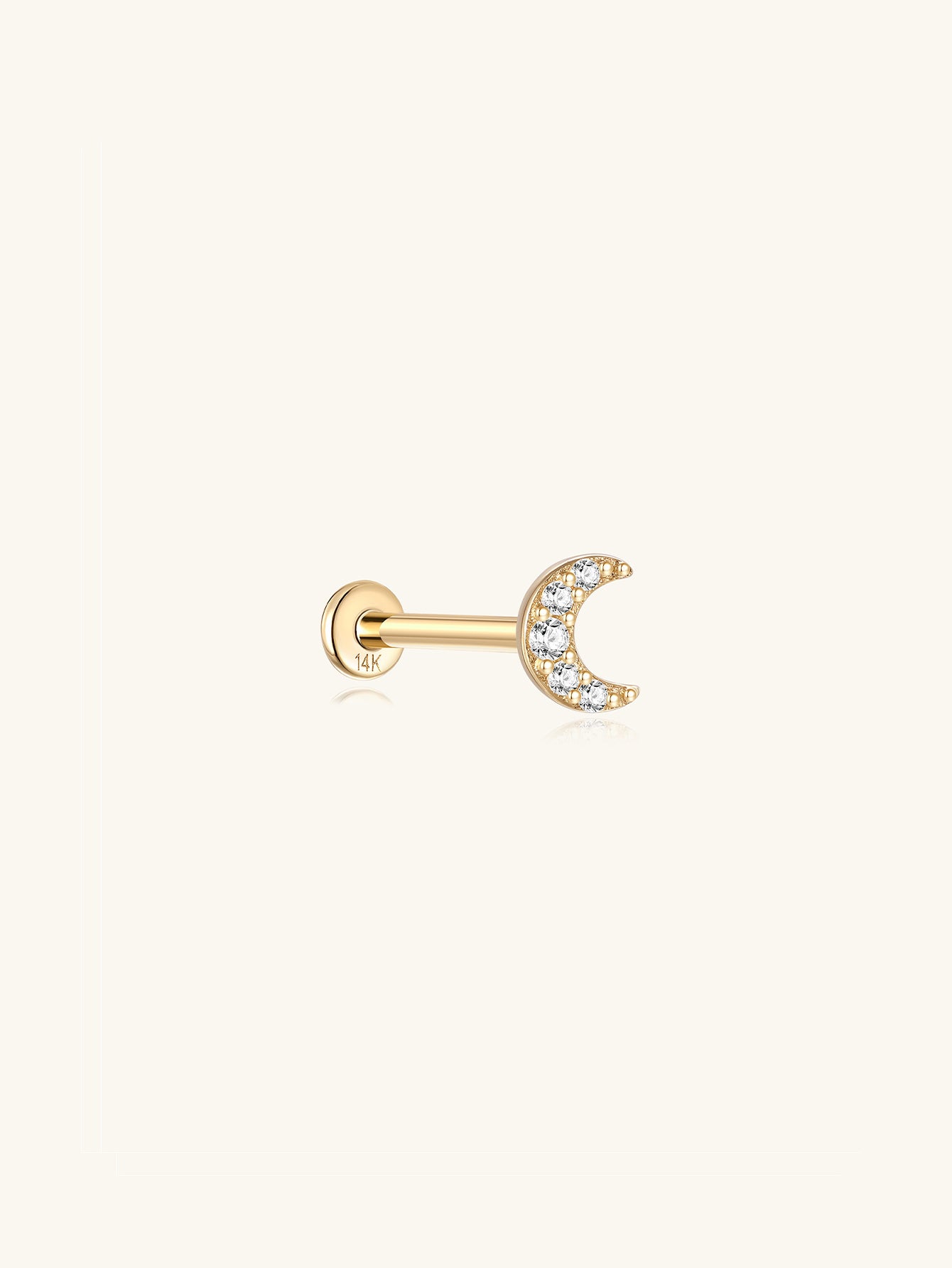 14K Solid Gold Moon Ear Piercing Stud