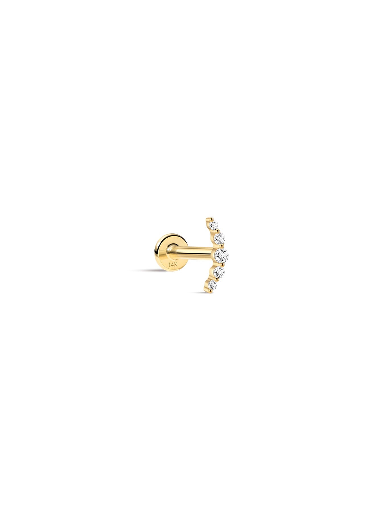 14K Solid Gold  Pave Crescent Ear Piercing Stud