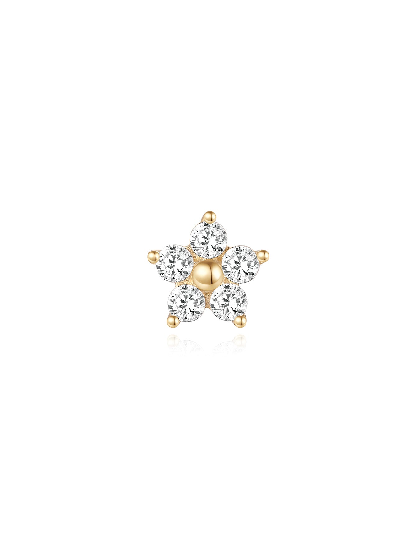 14K Solid Gold Flower Threaded Ear Piercing Stud