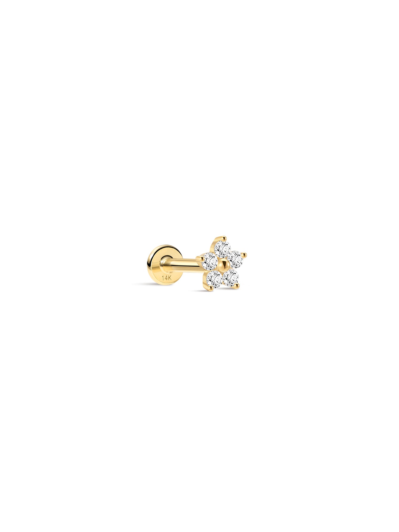 14K Solid Gold Flower Threaded Ear Piercing Stud