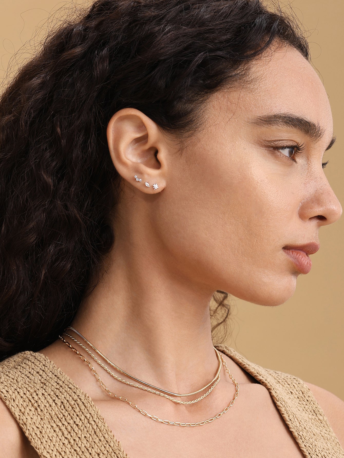 14K Solid Gold Octagonal  Ear Piercing Stud