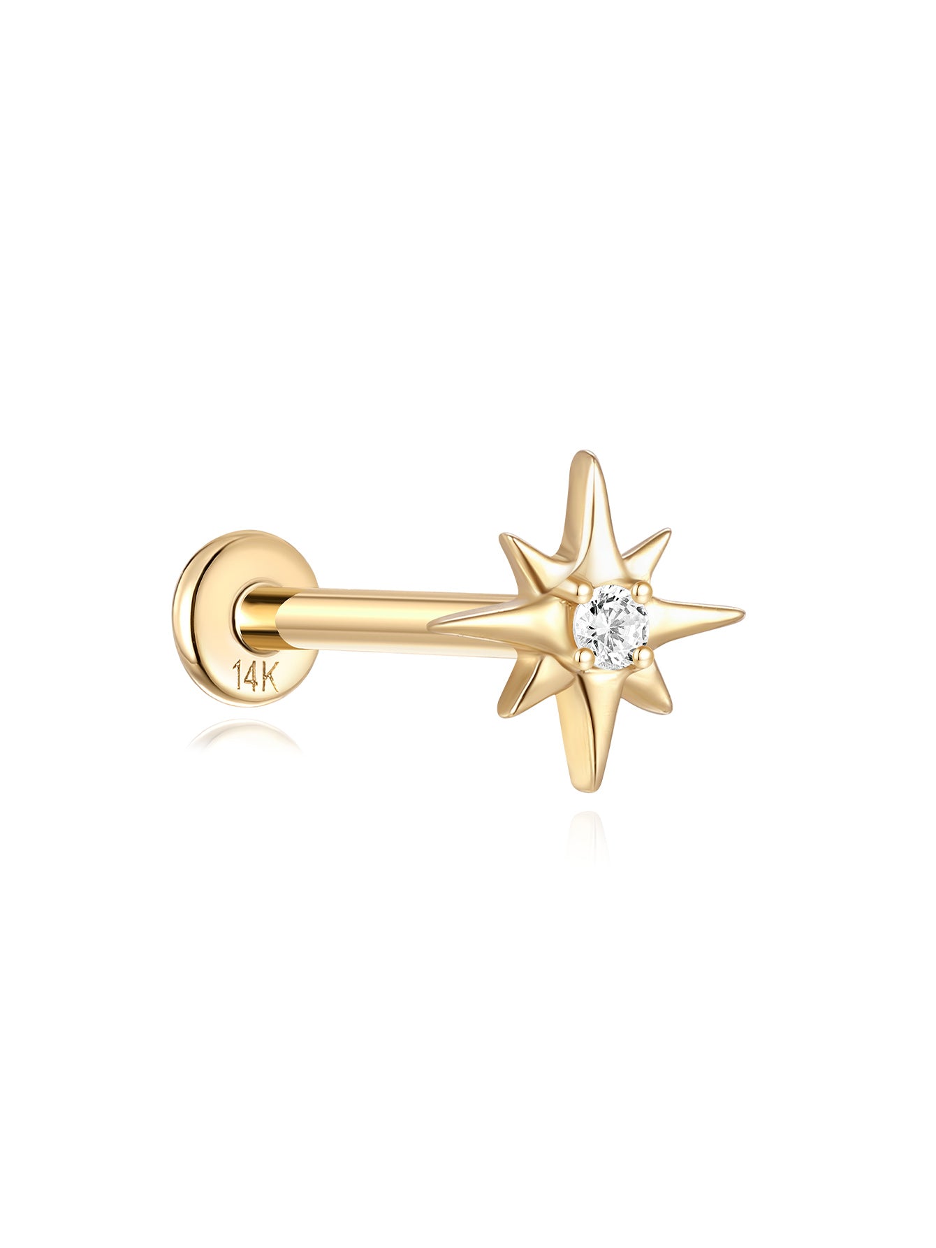 14K Solid Gold Octagonal  Ear Piercing Stud