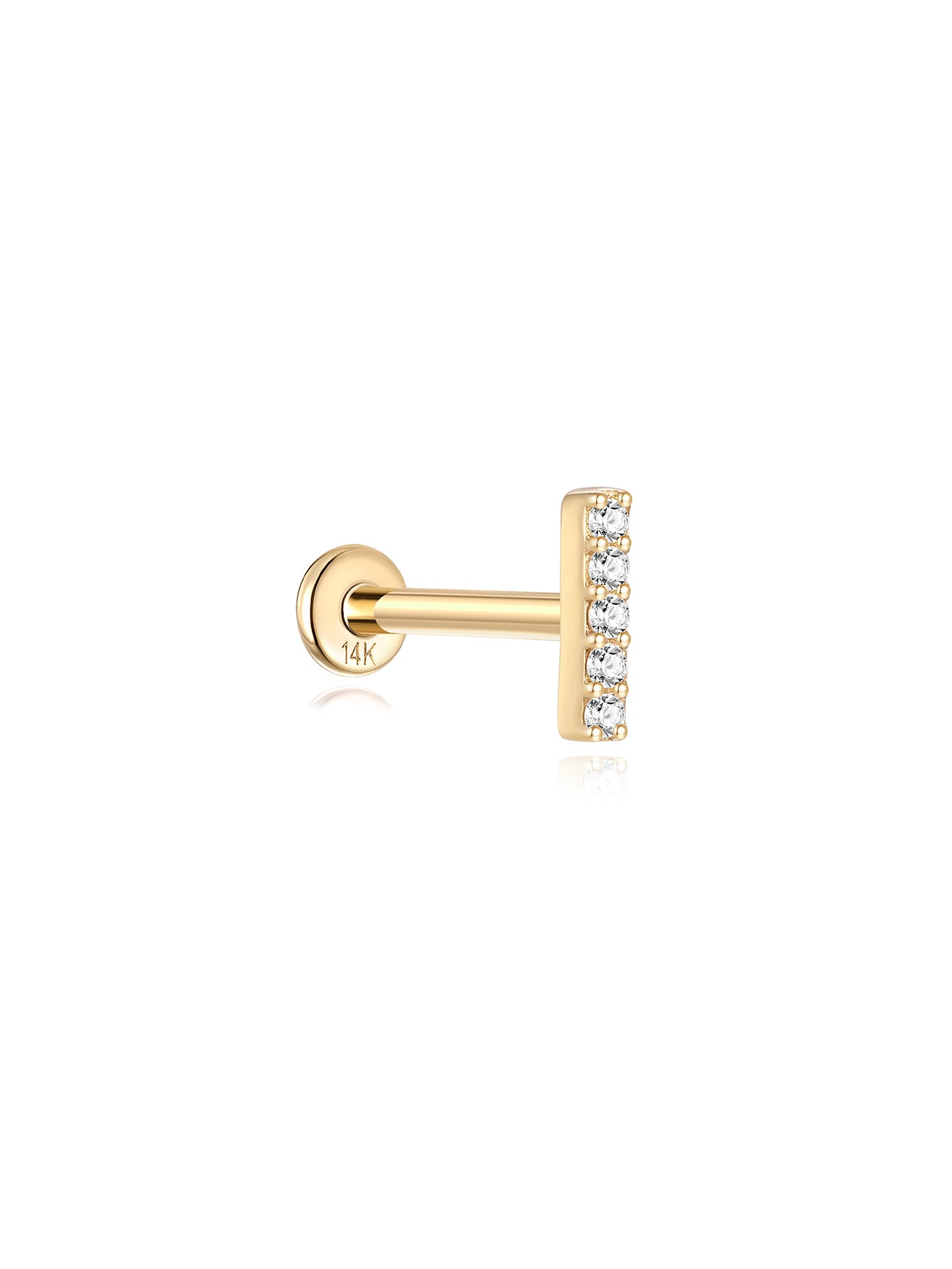 14K Solid Gold Bar Ear Piercing Stud