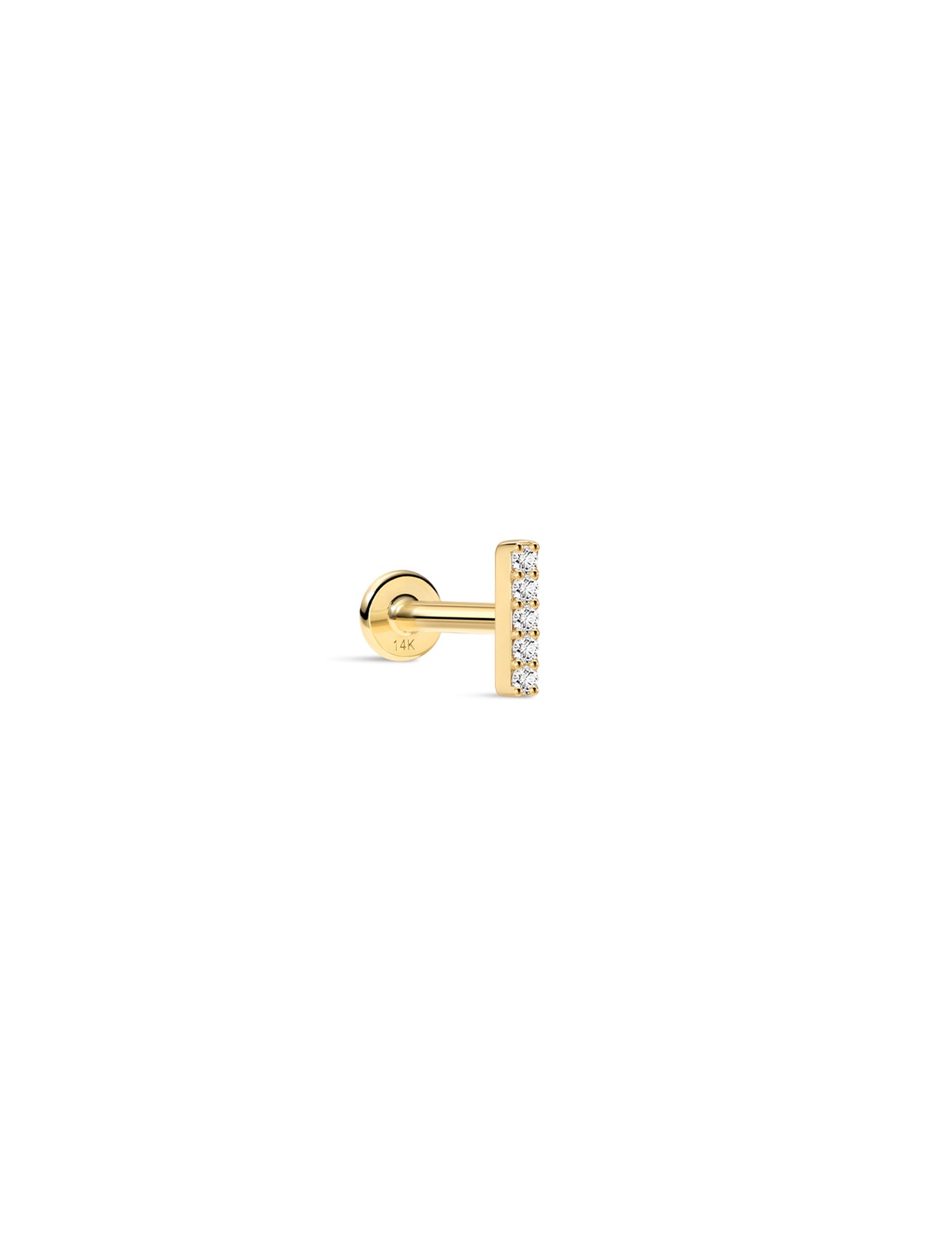 14K Solid Gold Bar Ear Piercing Stud