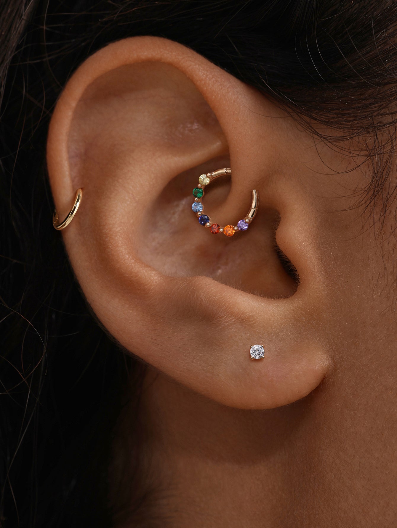 PETALS Color CZ  Hoop in 14K Soild Gold