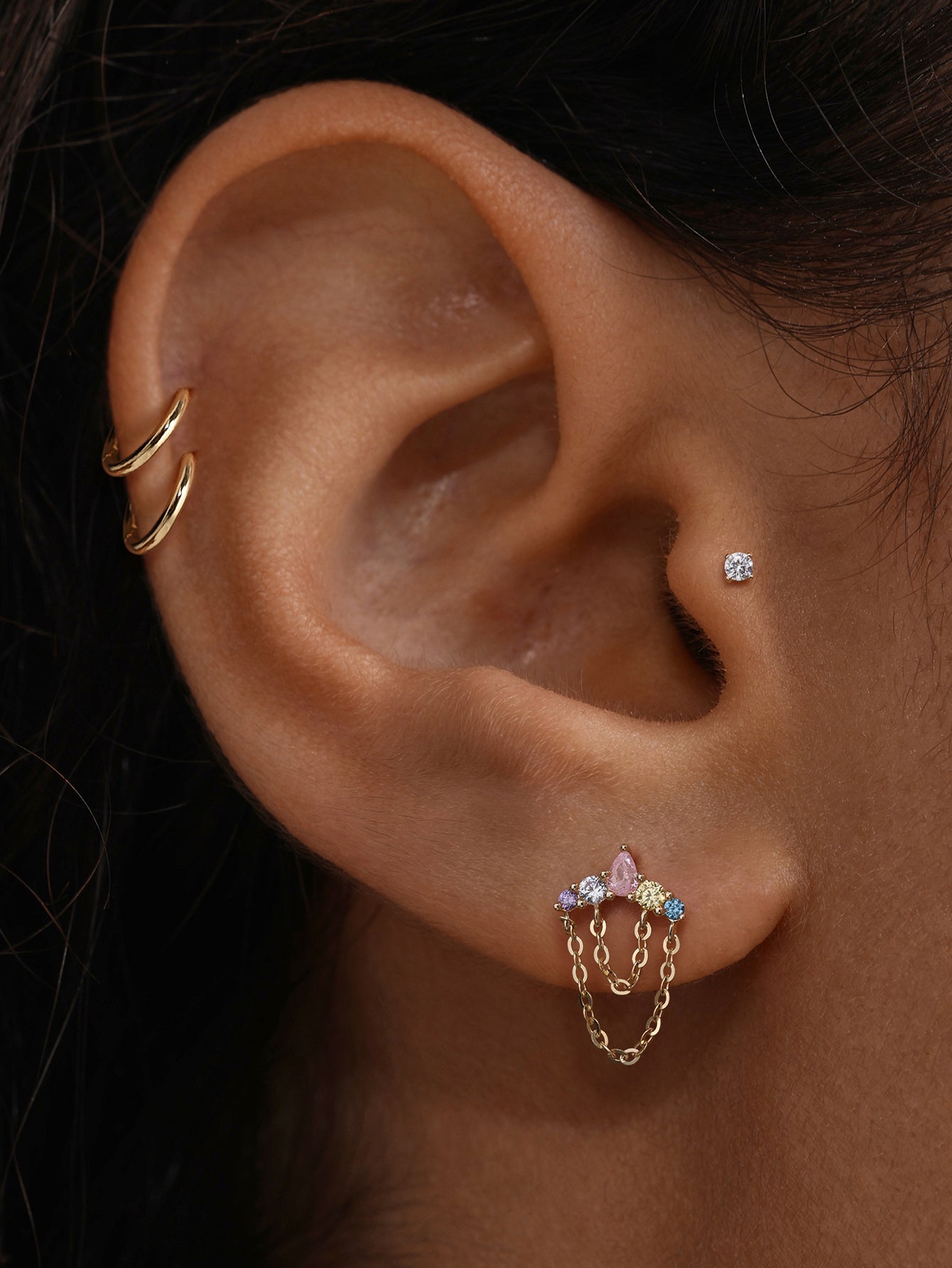 PETALS Cascade Chain CZ Flatback in Thick 18kt Gold Plated