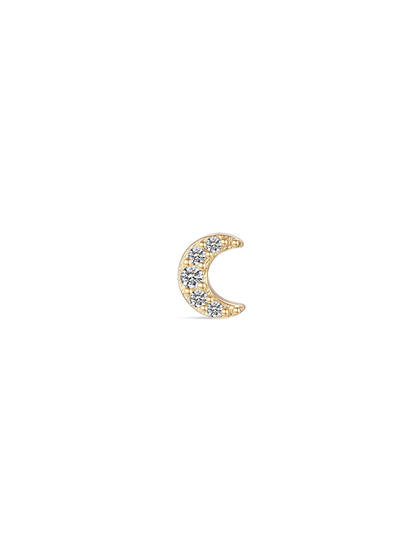 14K Solid Gold Moon Ear Piercing Stud