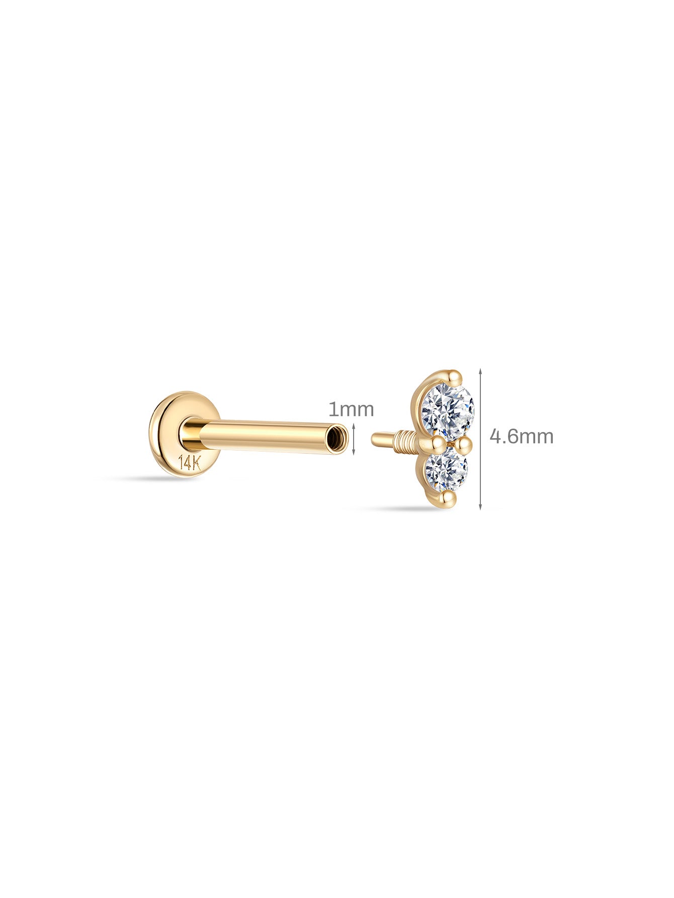 14K Solid Gold Sparkling Splicing  Ear Piercing Stud