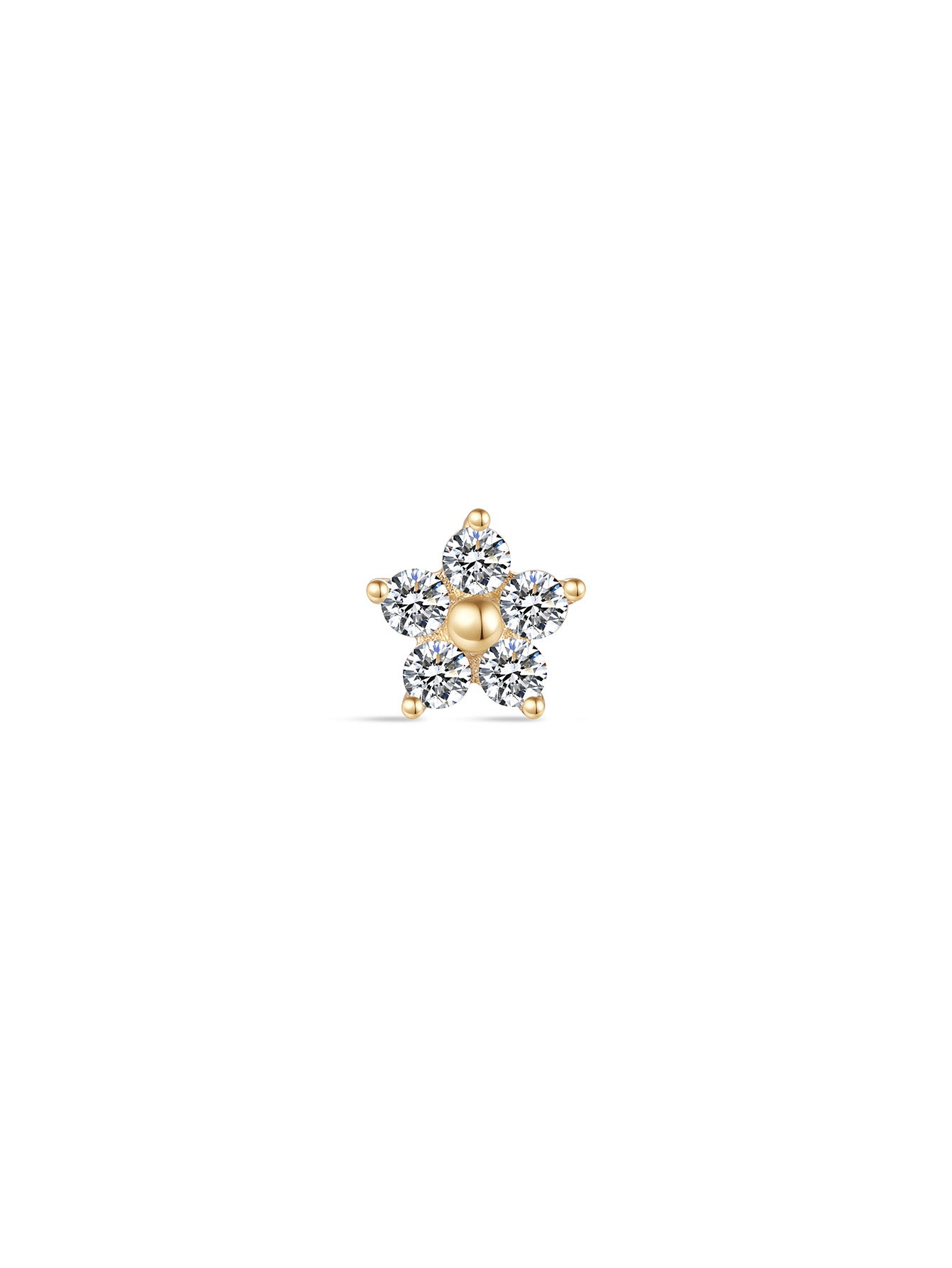 14K Solid Gold Flower Threaded Ear Piercing Stud