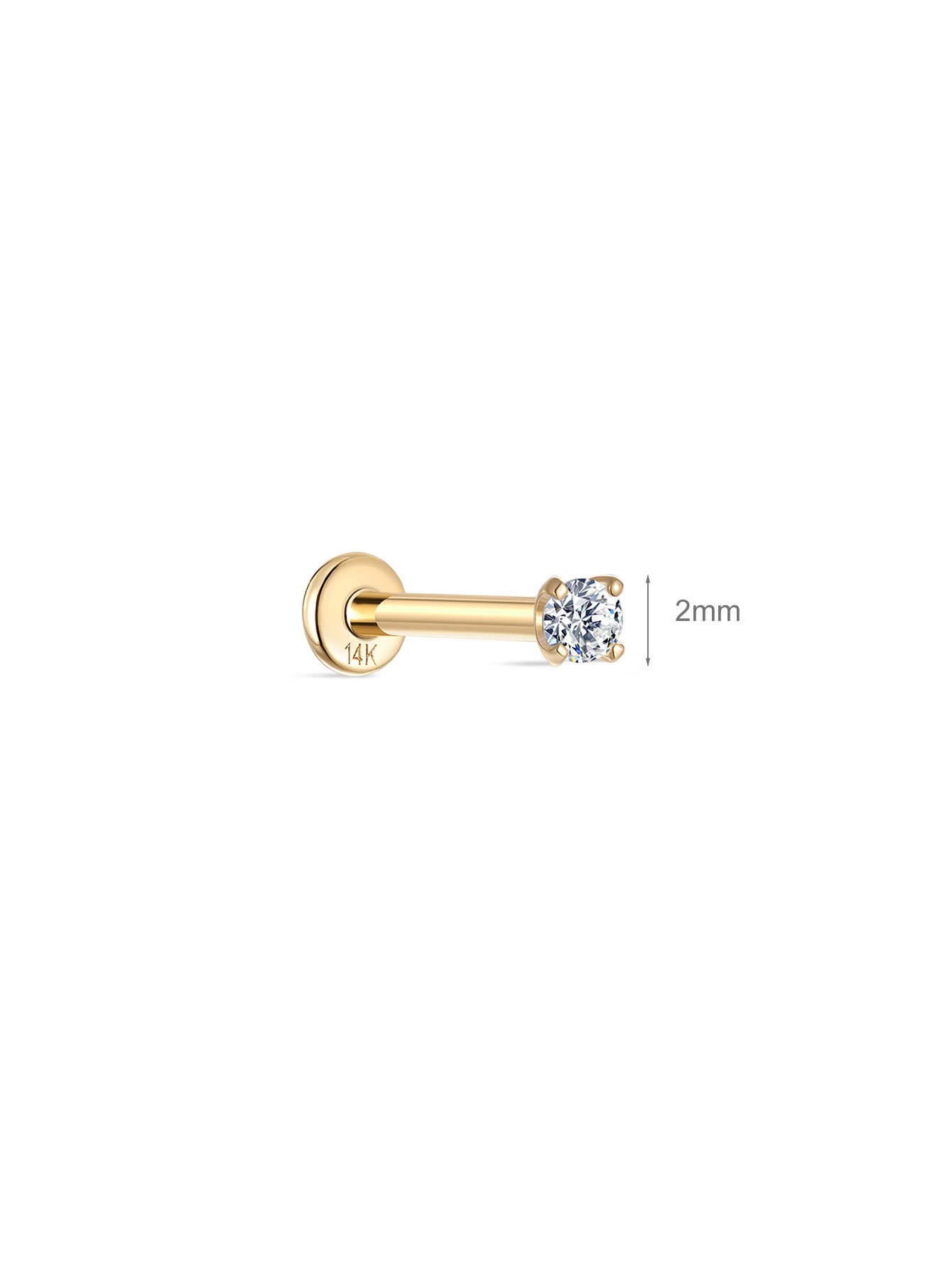 14K Solid Gold 2MM Classic Mini Ear Piercing Stud
