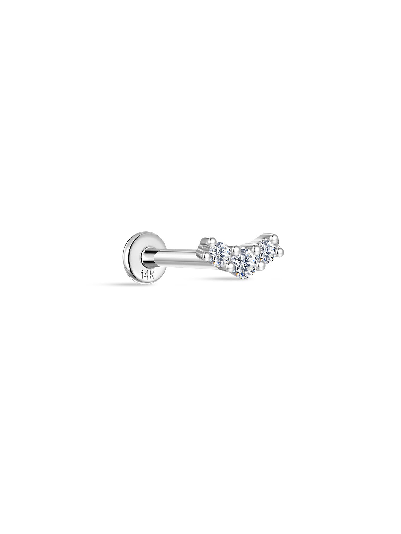 14K Solid Gold Pave Curved Ear Piercing Stud