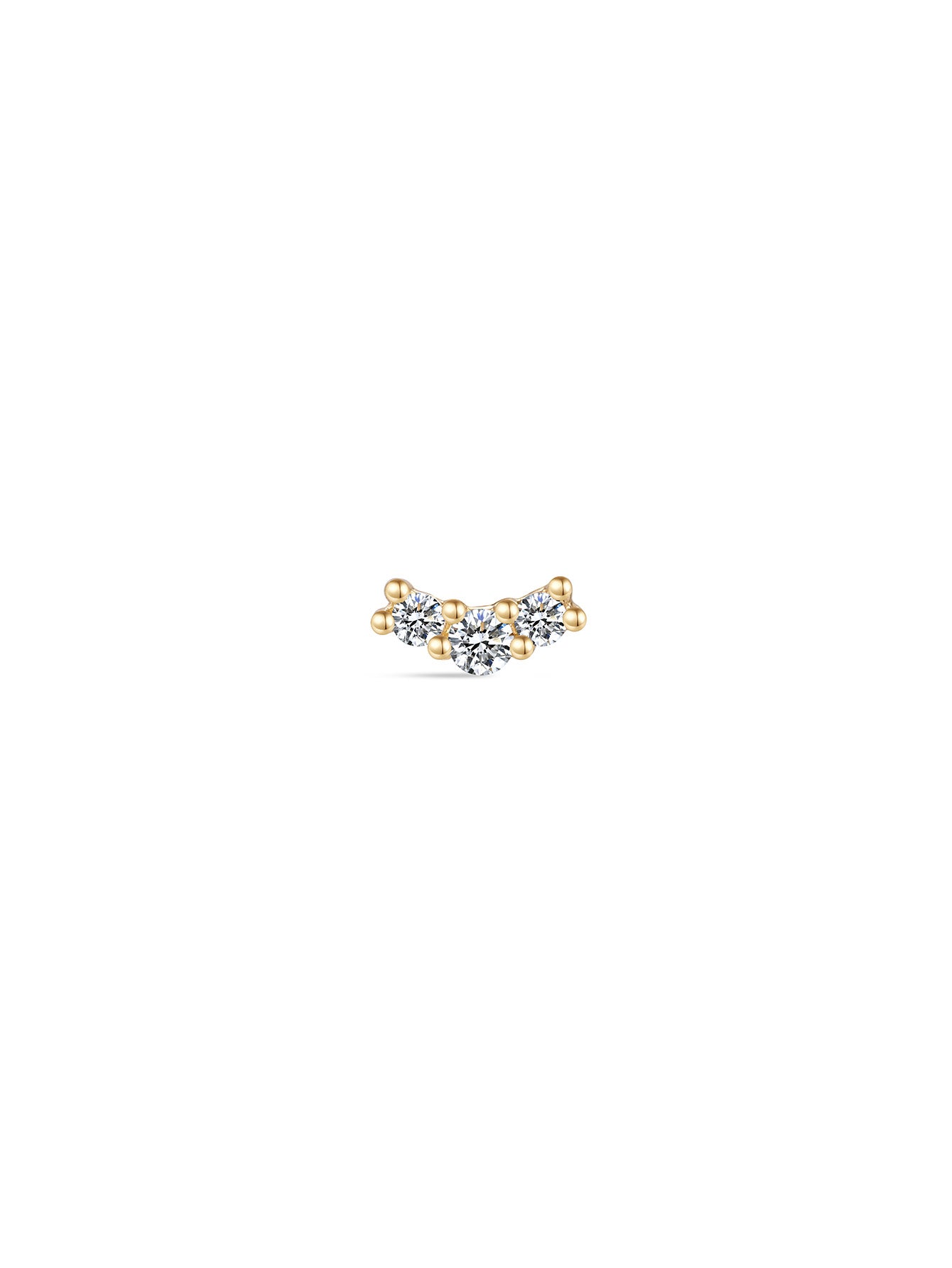 14K Solid Gold Pave Curved Ear Piercing Stud