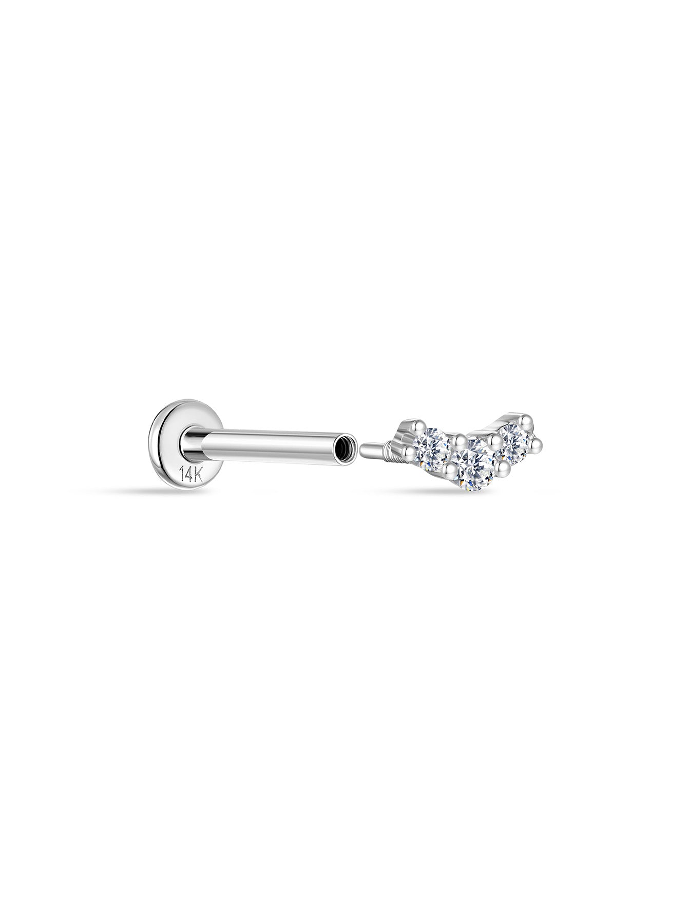 14K Solid Gold Pave Curved Ear Piercing Stud