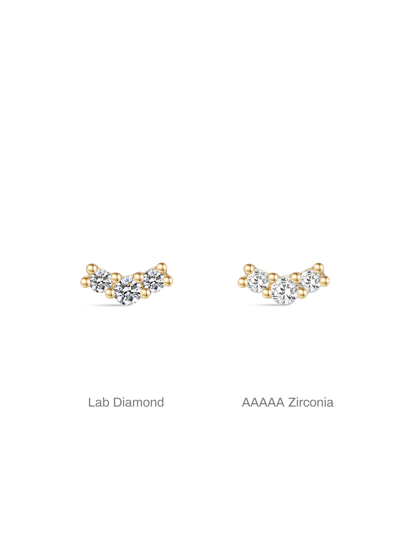 14K Solid Gold Pave Curved Ear Piercing Stud