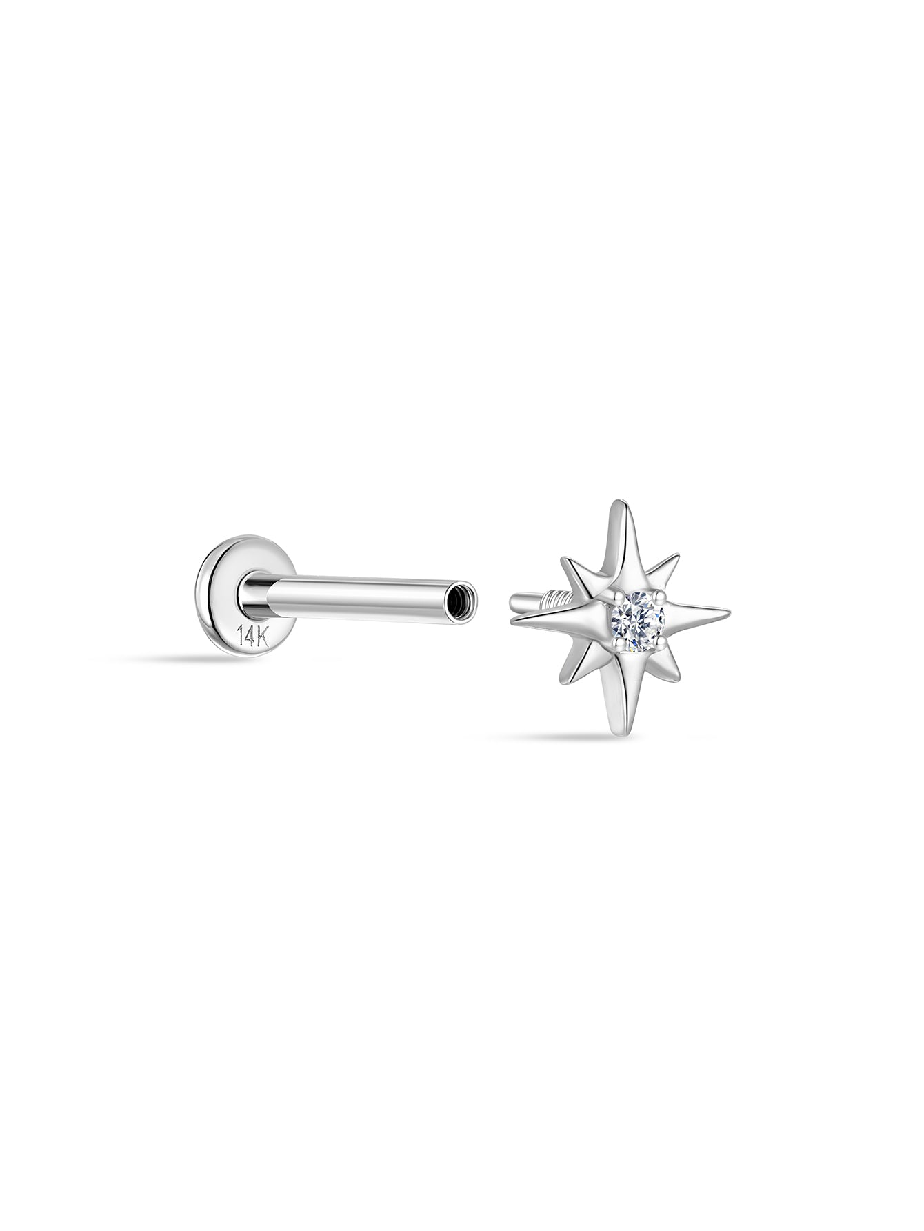 14K Solid Gold Octagonal  Ear Piercing Stud