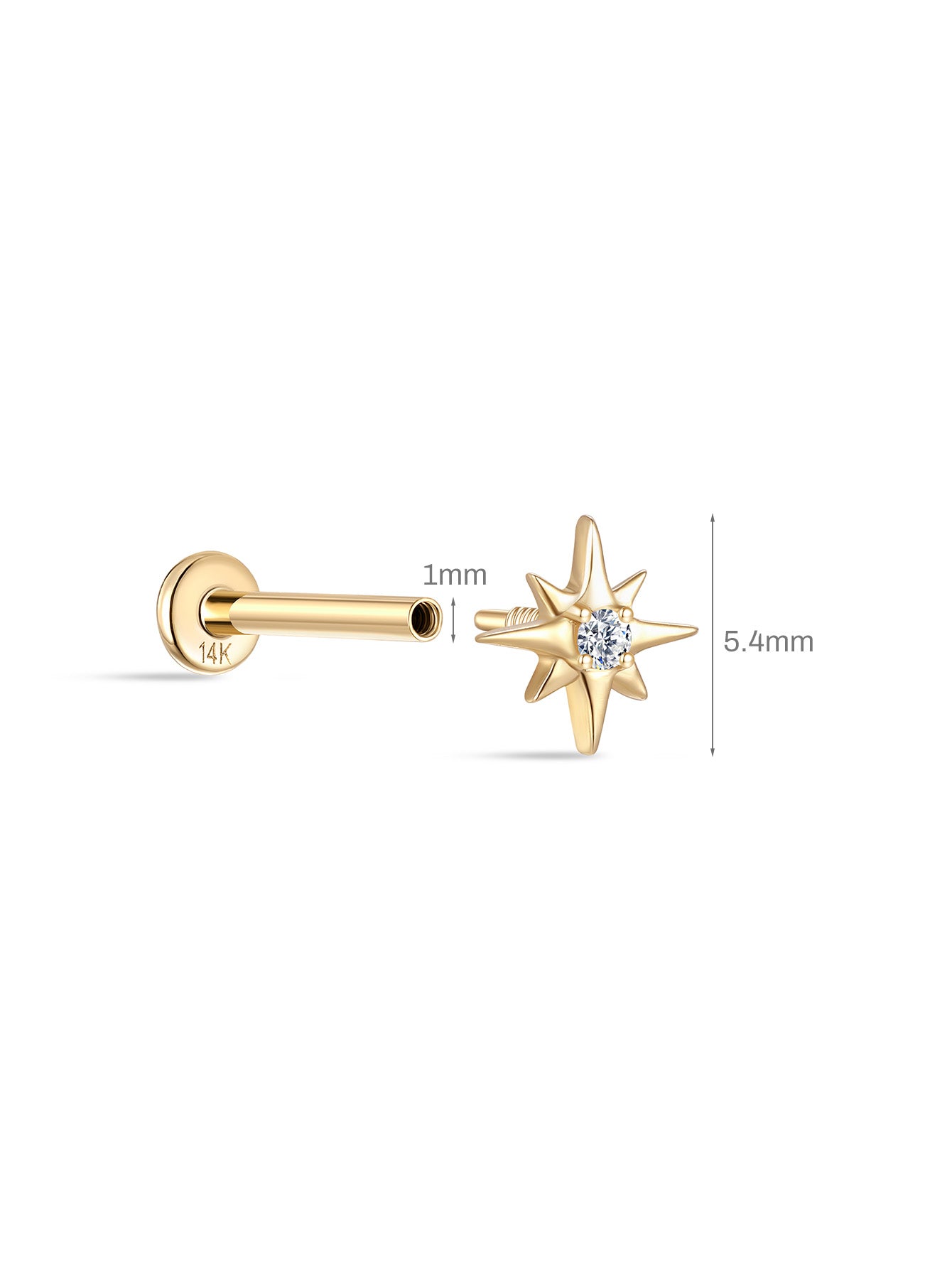 14K Solid Gold Octagonal  Ear Piercing Stud