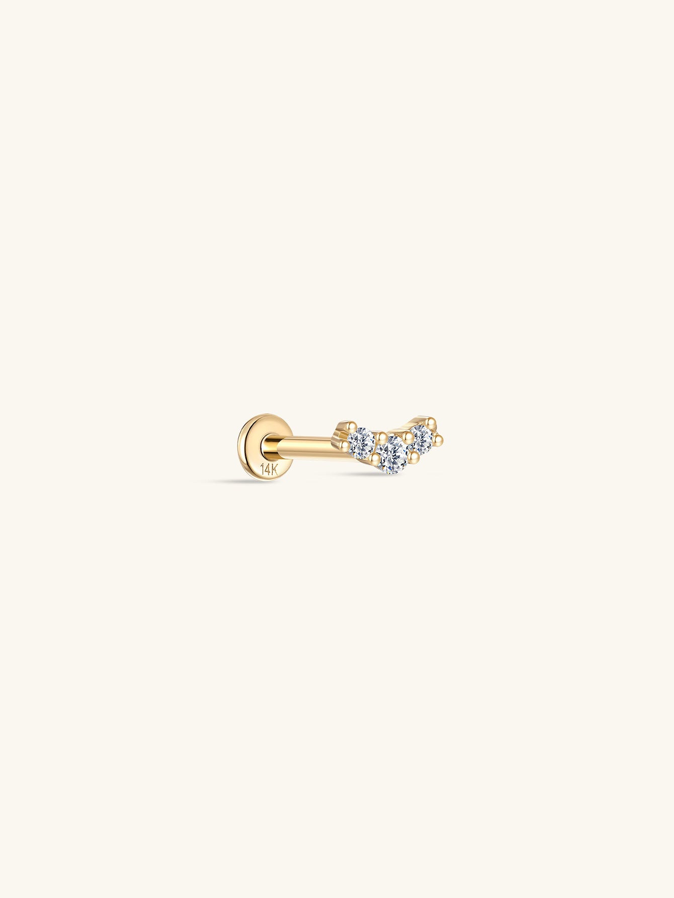 14K Solid Gold Pave Curved Ear Piercing Stud