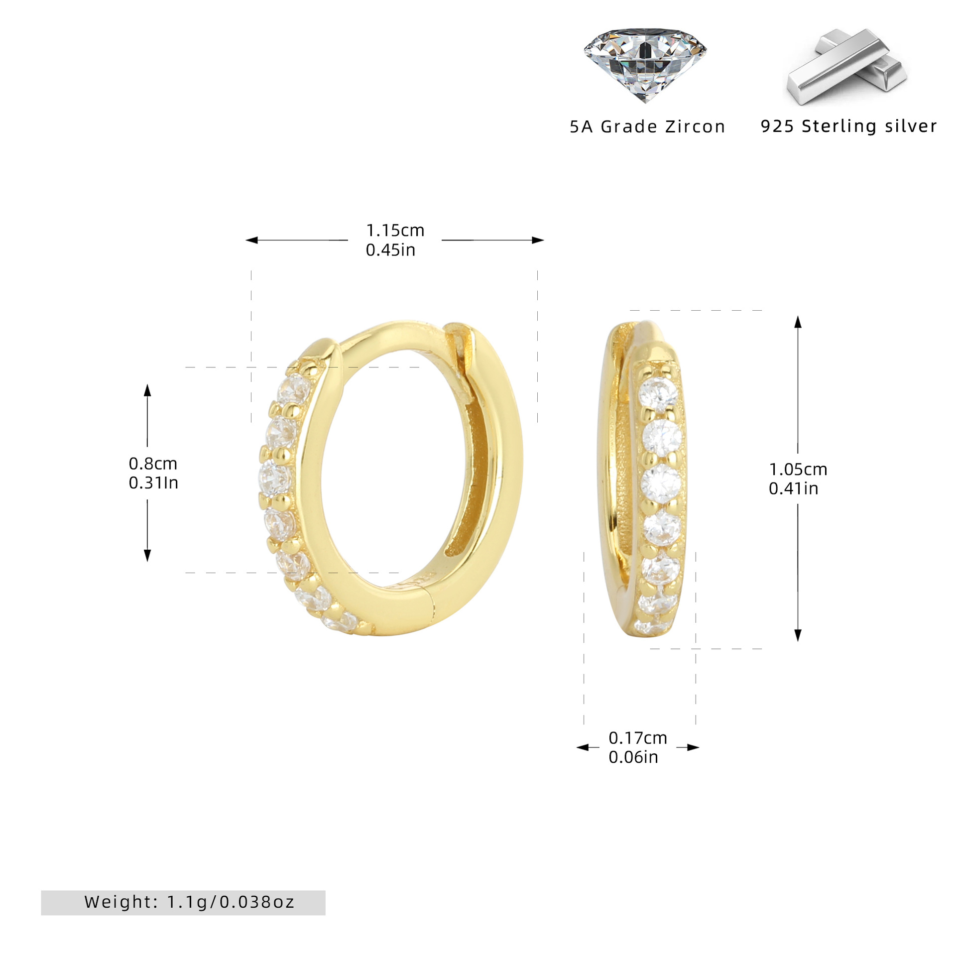 925 Sterling Silver Multi Size Zircon Hoop Earring Set