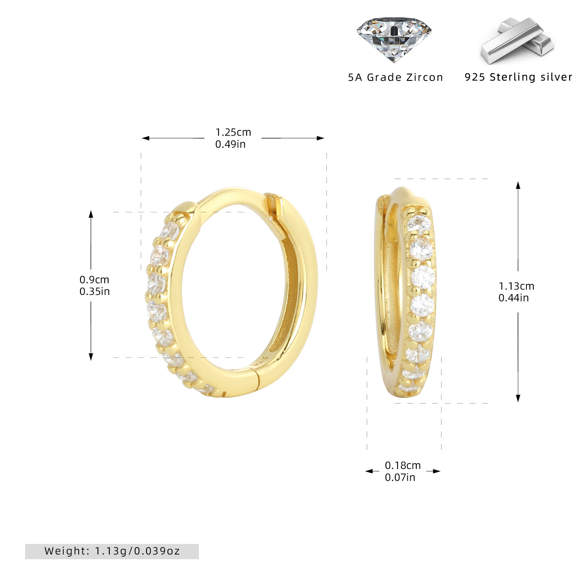 925 Sterling Silver Multi Size Zircon Hoop Earring Set