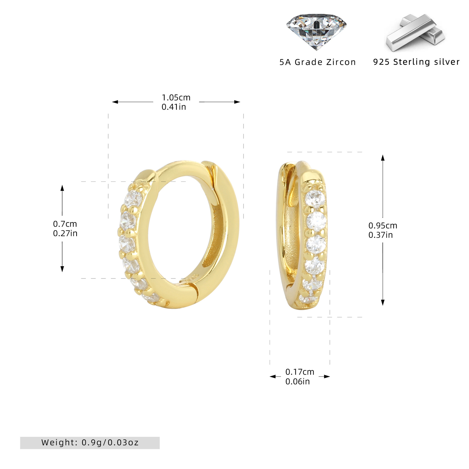 925 Sterling Silver Multi Size Zircon Hoop Earring Set