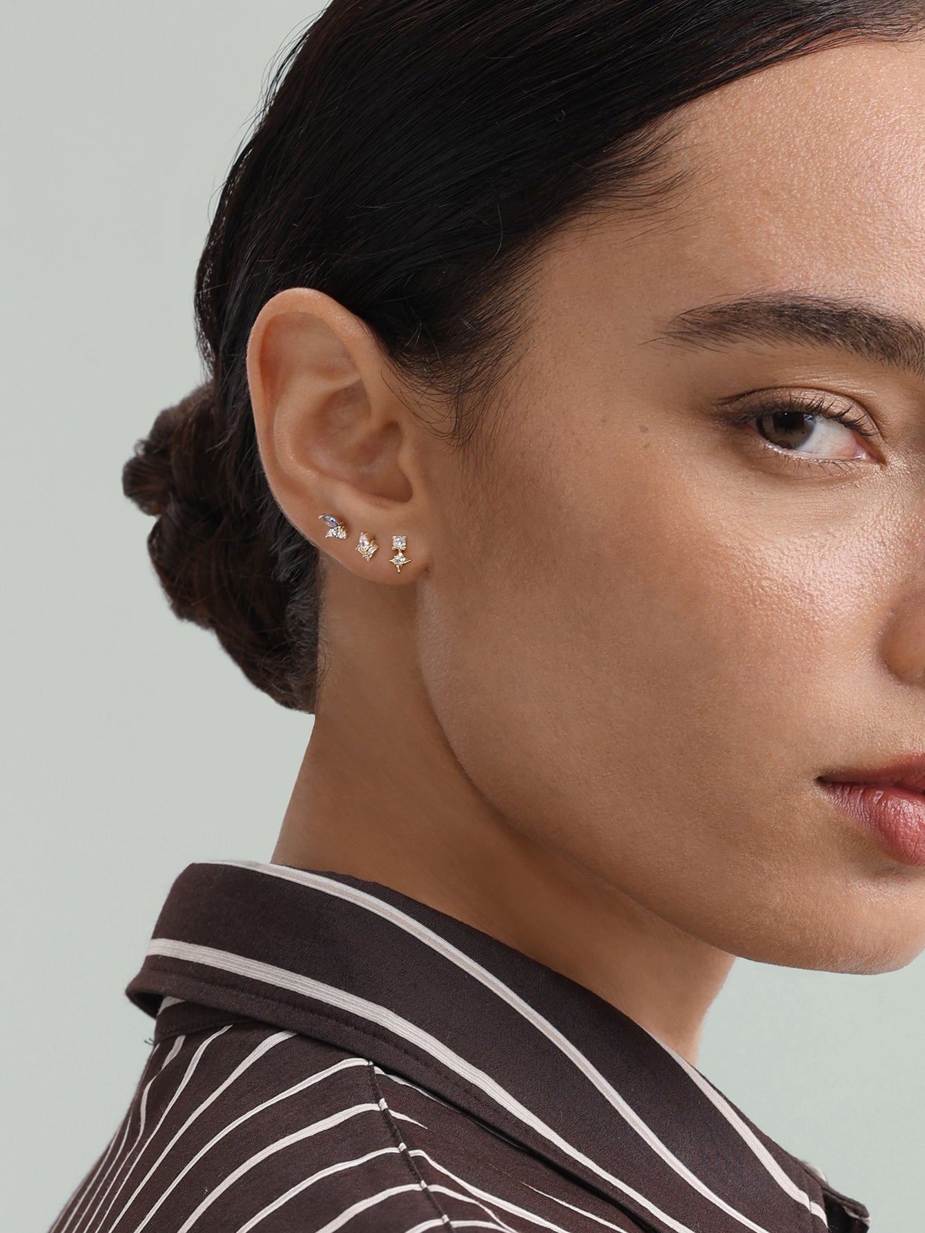 925 Sterling Silver Crown Flat End  Ear Piercing Stud Set